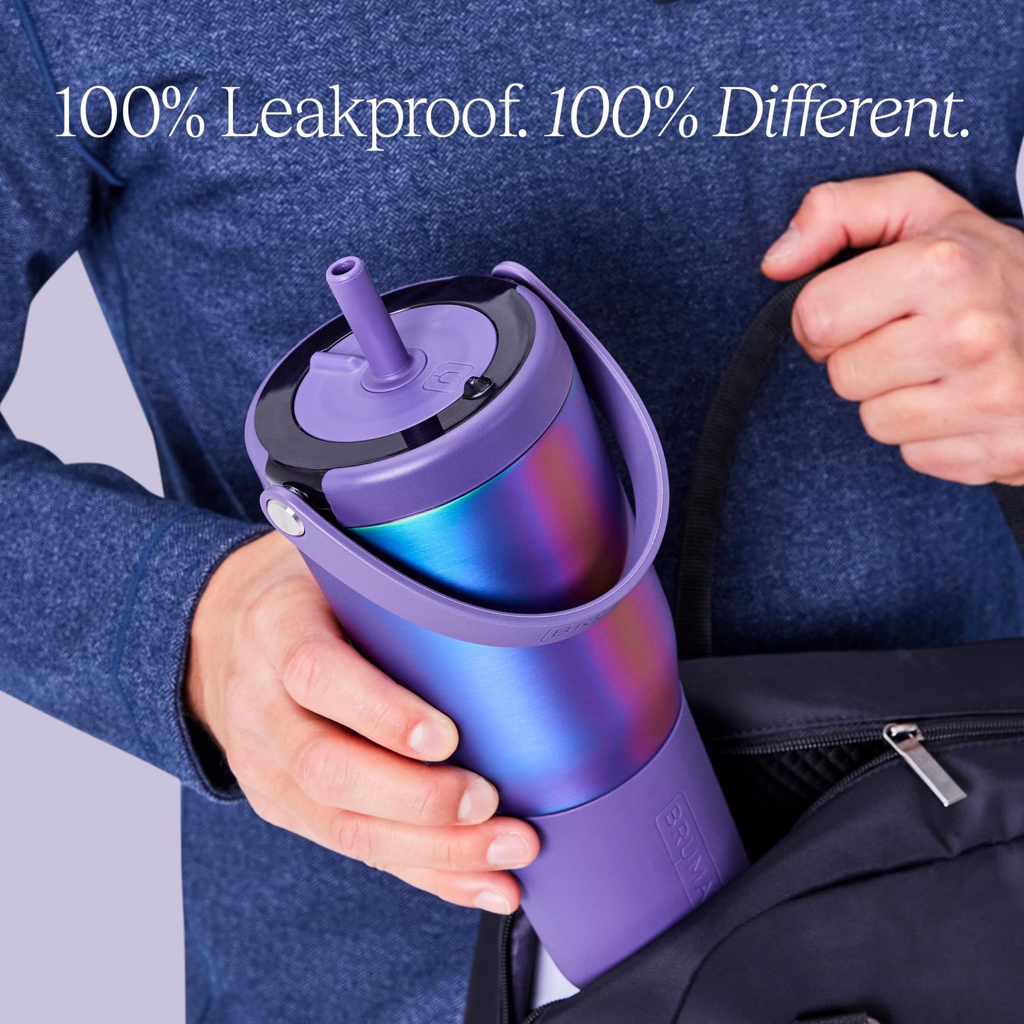BrüMate Resa 35oz 100% Leakproof Travel Tumbler with Handle & Straw | Flexible Soft Sip Straw | Silicone Sleeve for Durability | Stainless Steel | Cup Holder & Travel Friendly | (Dark Aura)