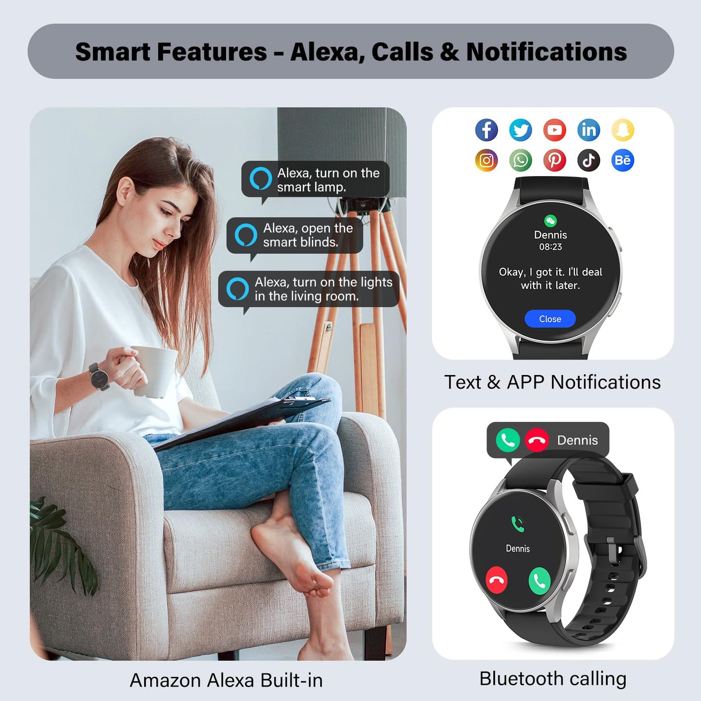 QIPOPC Smart Watch for Women Men, Built-in Alexa, GPS, HRV, VO2 Max, Blood Oxygen, Sleep & Stress Monitor, Compass, Altimeter, 1.32" AMOLED, Fitness & Women’s Health, iOS Compatible (Black, 43mm case)