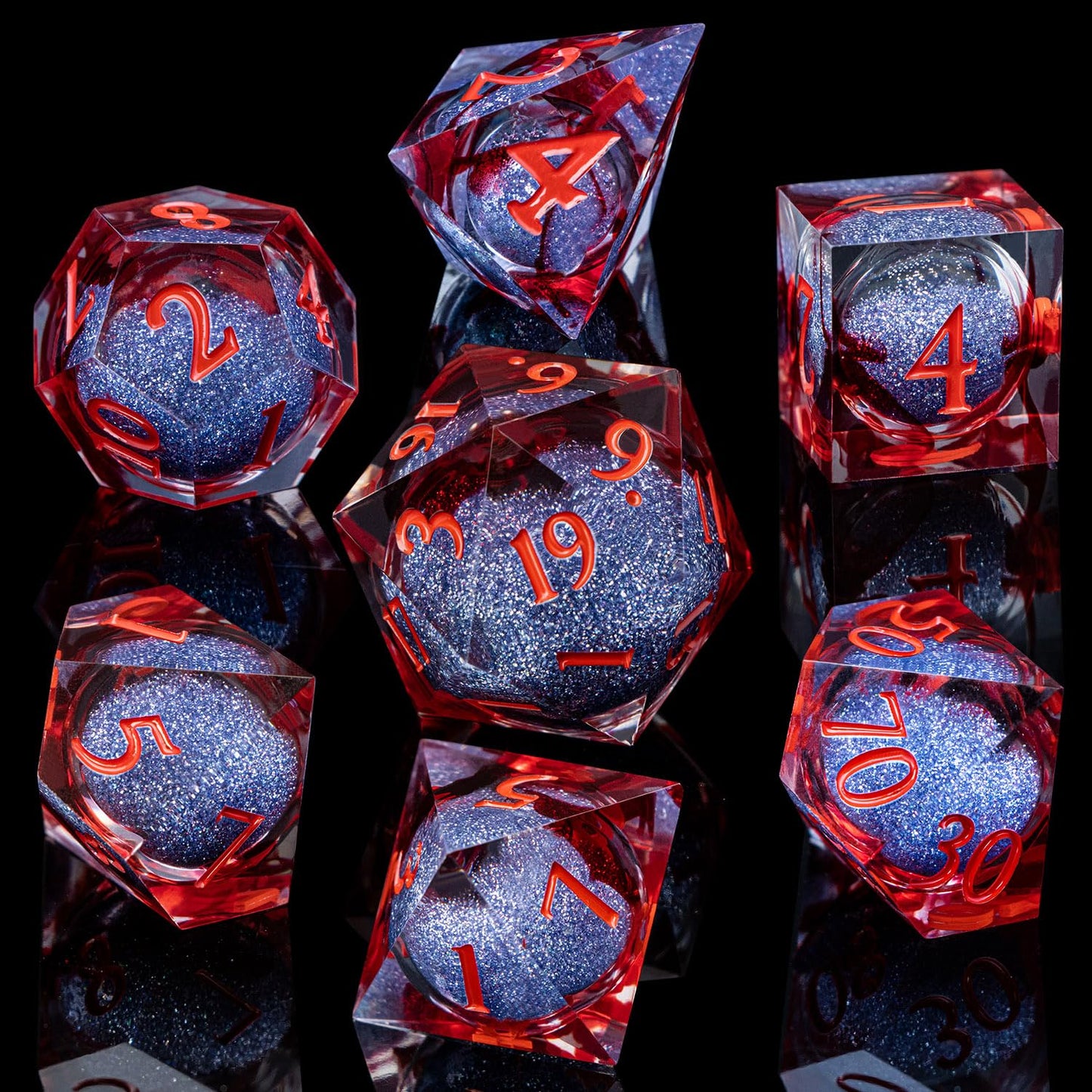 ARUOHHA Liquid Core DND Dice Set Blood Sharp Edged Dragons Dice Compatible with D&D RPG Role Playing Game, Handmade Resin Blood Red Dungeons Polyhedral Dice with Gift Box, D20 D12 D10 D8 D6 D4
