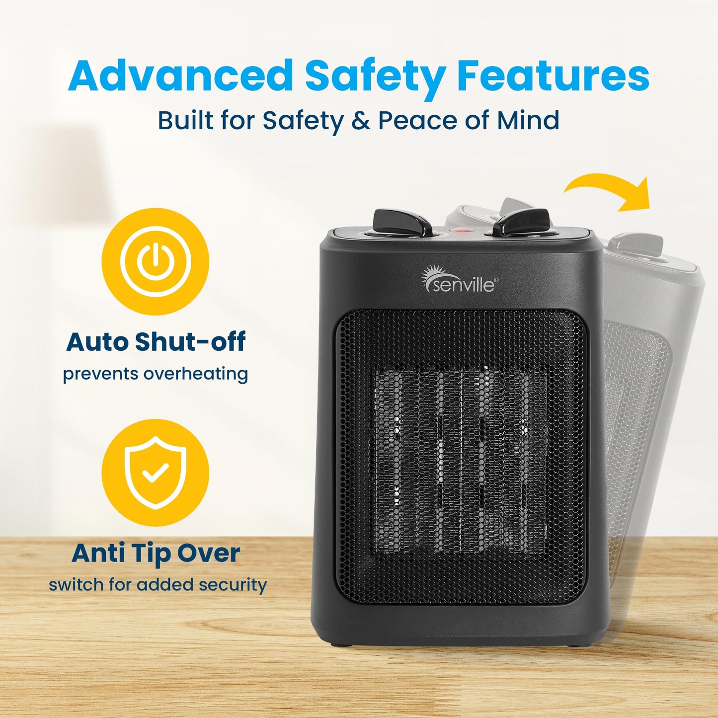 Senville Electric Space Heater with 3 Operating Modes, Adjustable Thermostat, Overheat and Tip-Over Protection, 1500W