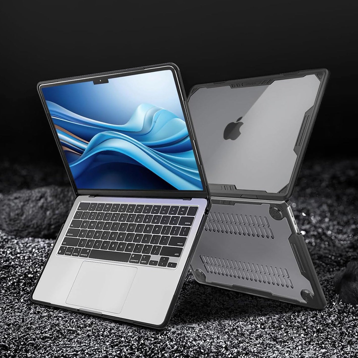MOSISO Compatible with MacBook Air 13 inch Case M5 M4 M3 M2 2026-2022 A3449 A3240 A3113 A2681, Symmetric Geometric Heavy Duty Hard Case with TPU, 3 in 1 Kit for MacBook Air 13.6 Case, Black