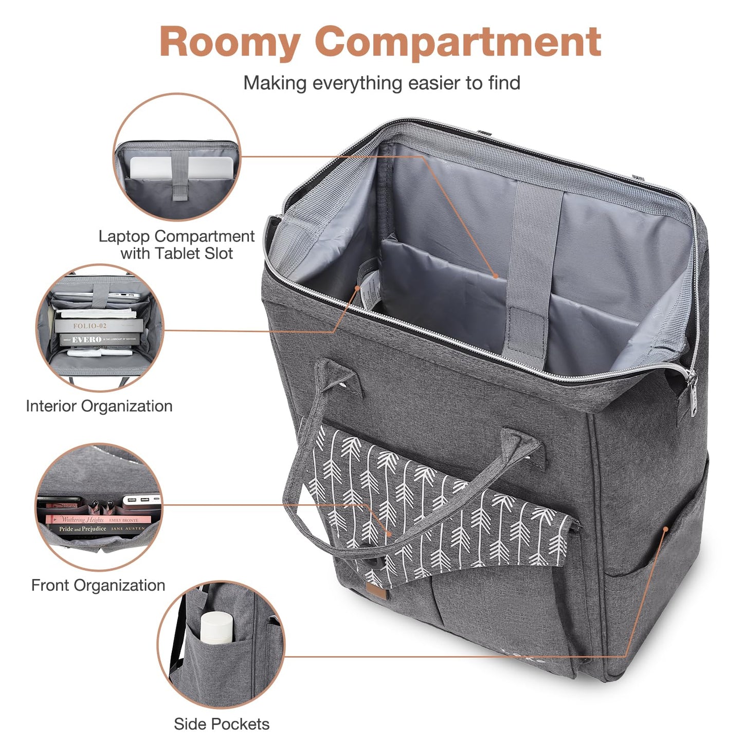 Laptop Backpack Women, 15.6 Inch Business Travel Backpack for Women, Water Resistant Computer Backpack Anti Theft Backpack for Work/School/College, Dark Grey
