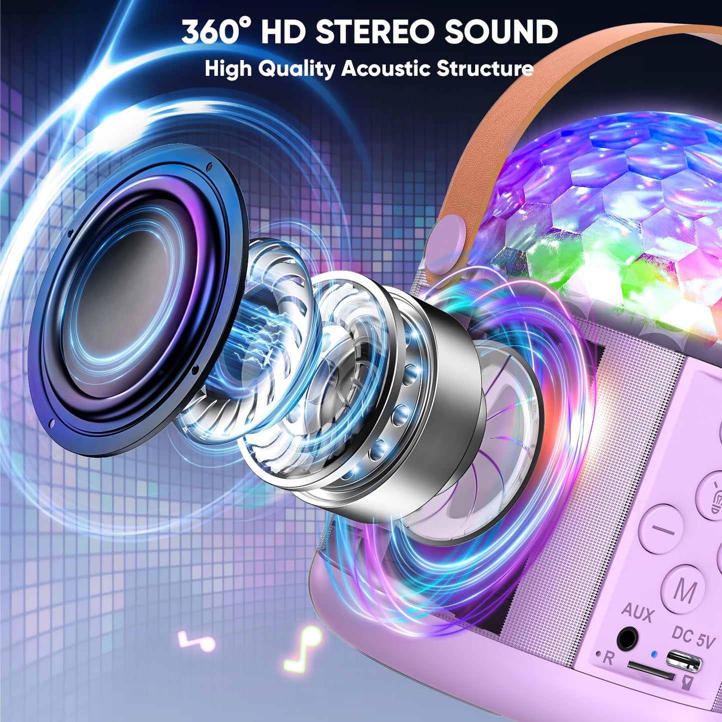 Exssary Karaoke Machine with Disco LED Lights for Kids Adults, Toys Birthday Gifts for Girls 3 4 5 6 7 8-12 Years Old Portable Speaker with 2 Bluetooth Microphone Family Home Party