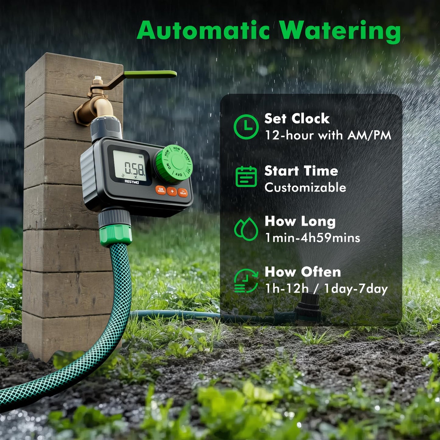 [2 Pack] RESTMO Water Timer, Sprinkler Timer for Garden Hose, Programmable Hose Timer with Automatic/Rain Delay/Manual Watering, Digital Irrigation Timer for Outdoor Faucet, Yard and Lawn