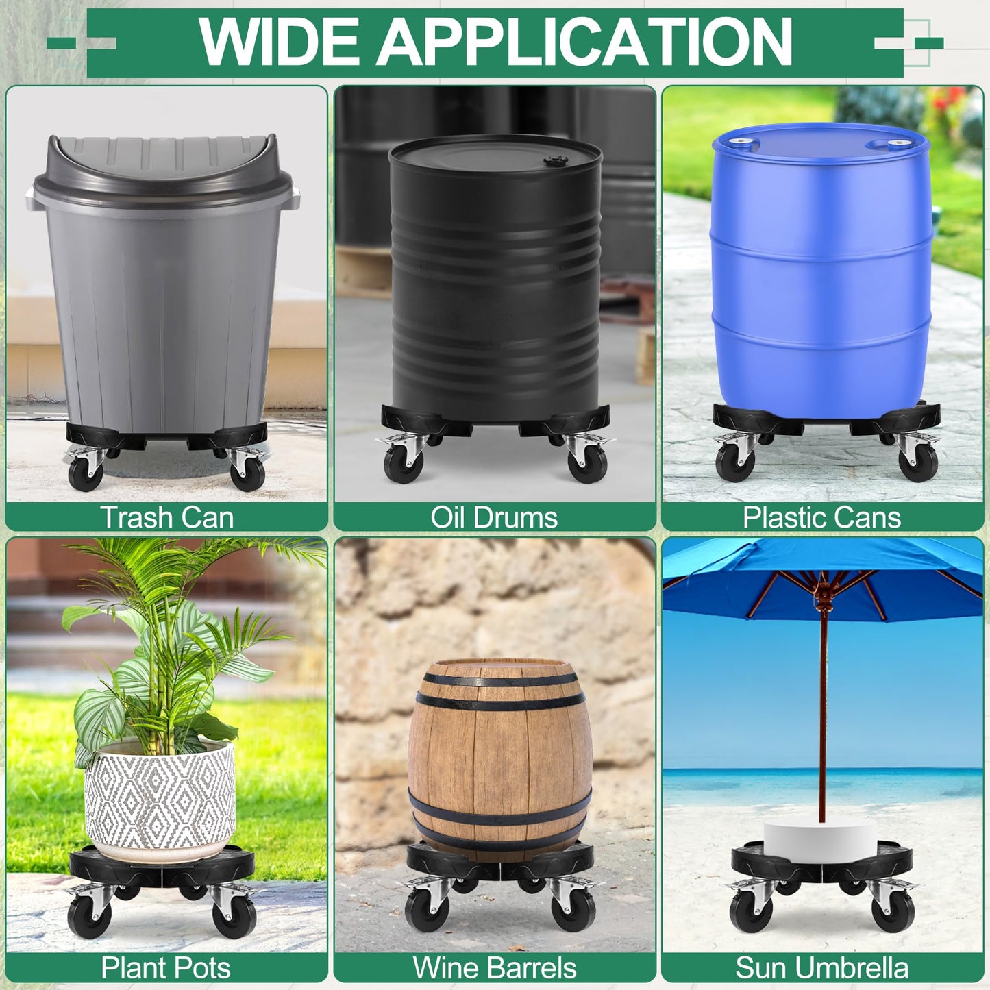 ToLanbbt Trash Can Dollies with Upgraded Wheels, 15-19 in Adjustable Round Furniture Dollies, Drum Rolling Bases Heavy Duty 480 LBS Keg Bases for Garbage Cans, Wine Barrels, Plants, Black, 2 Pack