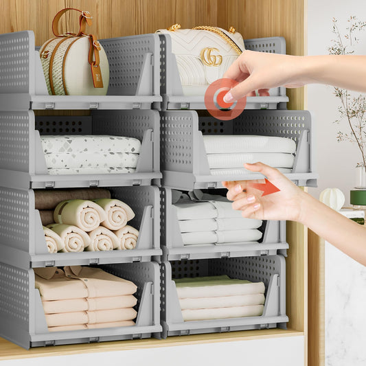 Neprock 5-Pack Plastic Storage Drawers Closet Organizers, Stackable Storage Bins Closet Organizers and Storage for Clothes, Rangement Garde Robe for Bedroom, Kitchen, Bathroom(5L,Grey)