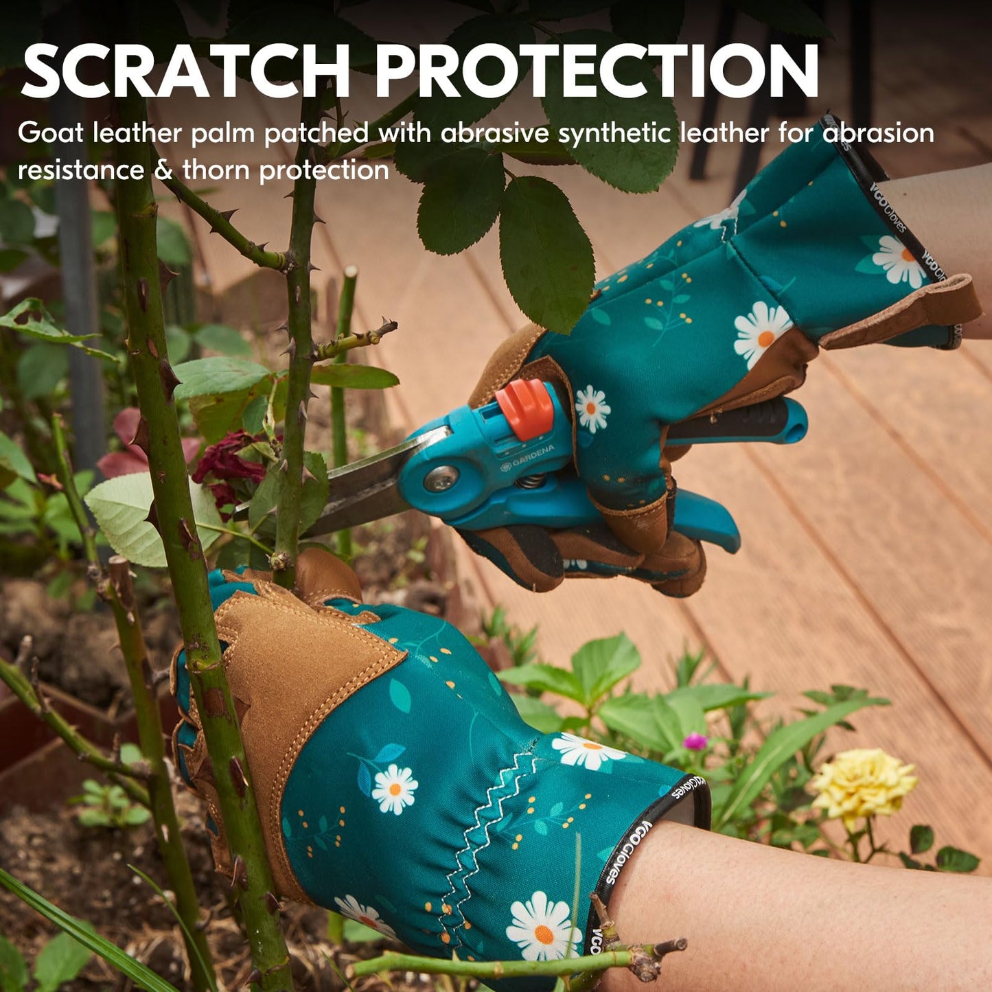 Vgo... Gardening Gloves Women, Leather Safety Work Gloves, Puncture-proof, Thornproof, Touchscreen (M,Dark Green,GA7471)