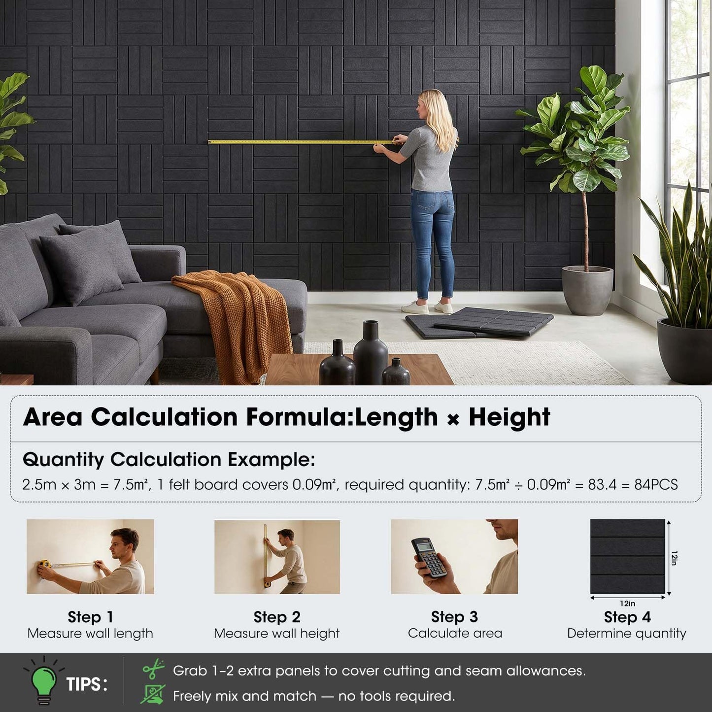 MQAAUP 9mm Thick Acoustic Foam Panels, 12 Pack Cork Board for Wall, 60" x 36" Door Soundproofing, with 60 PCS Safe Removable Adhesive Tabs, for Walls for Home Office Classroom (12, Black)