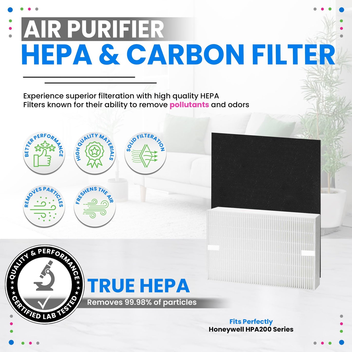 Bagean HPA200 Filter Compatible with Honeywell HEPA Filter R Replacement for HPA200 Air Purifier Series - Fits HPA200 Air Purifier Filters - Filters Freshens the Air (2 HEPA + 4 Carbon)