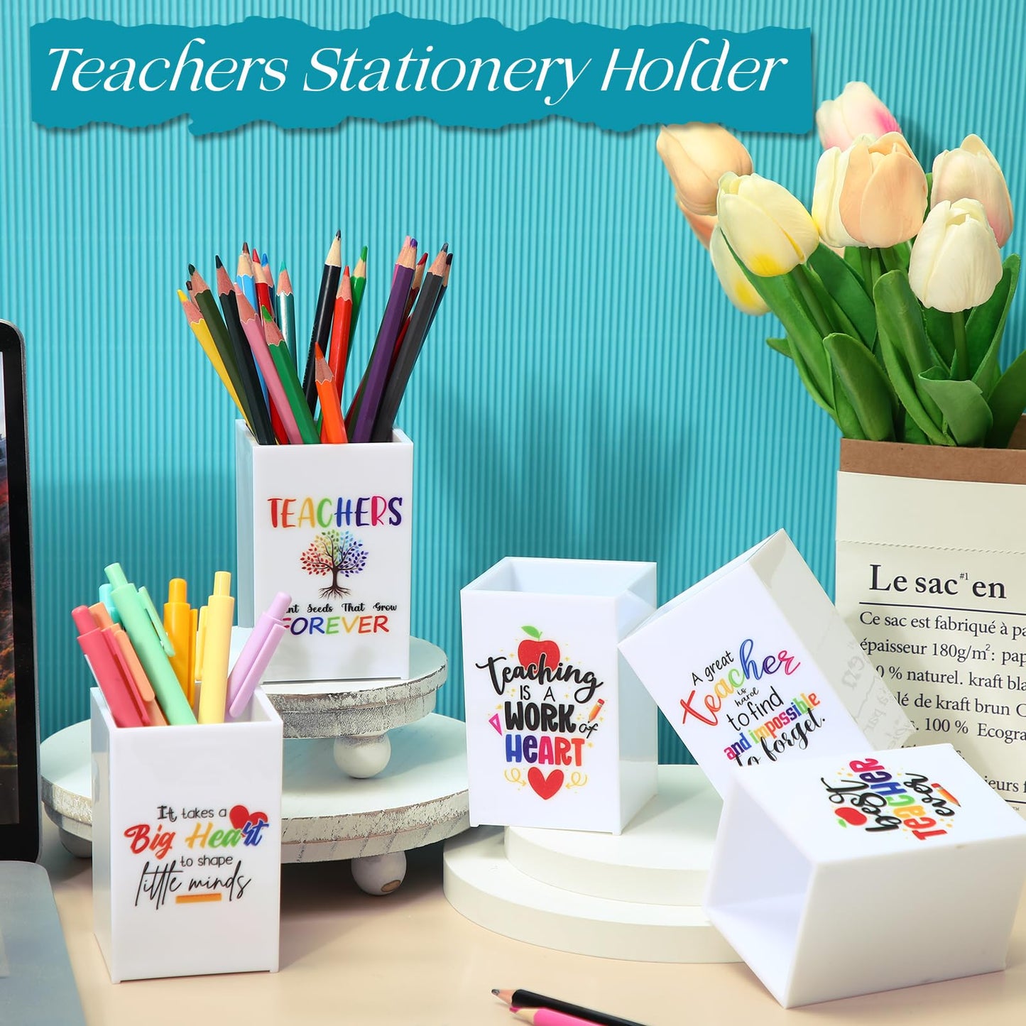 Cholemy 10 Pack Teacher Appreciation Gifts Bulk Pencil Holders Acrylic Pen Holder Desk Organizer Pencil Cup Containers for School Office Home Supplies Christmas Teacher Gifts(White)