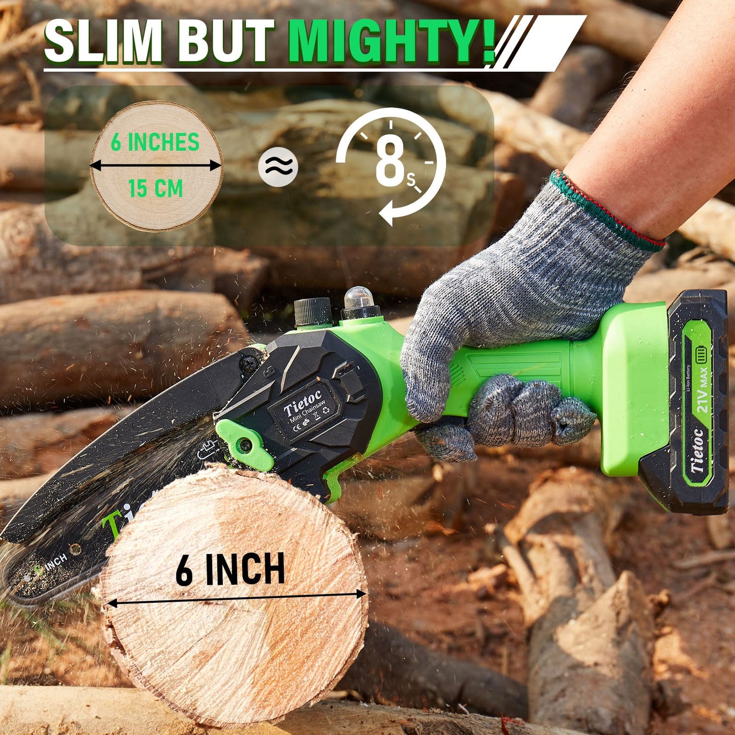 TIETOC Mini Chainsaw Cordless 6 Inch with Large Batteries, 880w Electric Chainsaw with Oiler System,Small Battery Chainsaw for Wood/Trees Cutting for Men Dad Husband Gadget