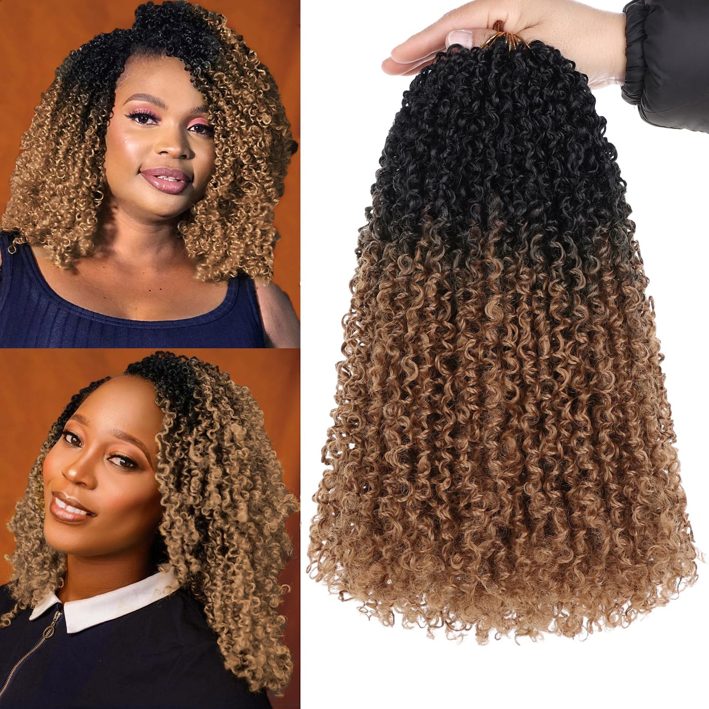 Unionbeauty 12 Inch Pre-twisted Yanky Twist Crochet Hair 8 Bundles Pre-looped Mini Spring Twists Hair Senegalese Twist Crochet Braids Hair with Bouncy Synthetic Marlybob Crochet Hair Extensions 1B/27#