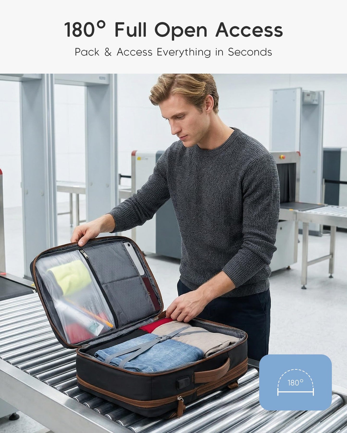 Nixjoro 6x13x17 inch Personal Bag 180°Wide Opening Carry on Duffel Bag,Flight Approved Underseat Weekender Overnight Bag Black with Laptop Compartment, Black