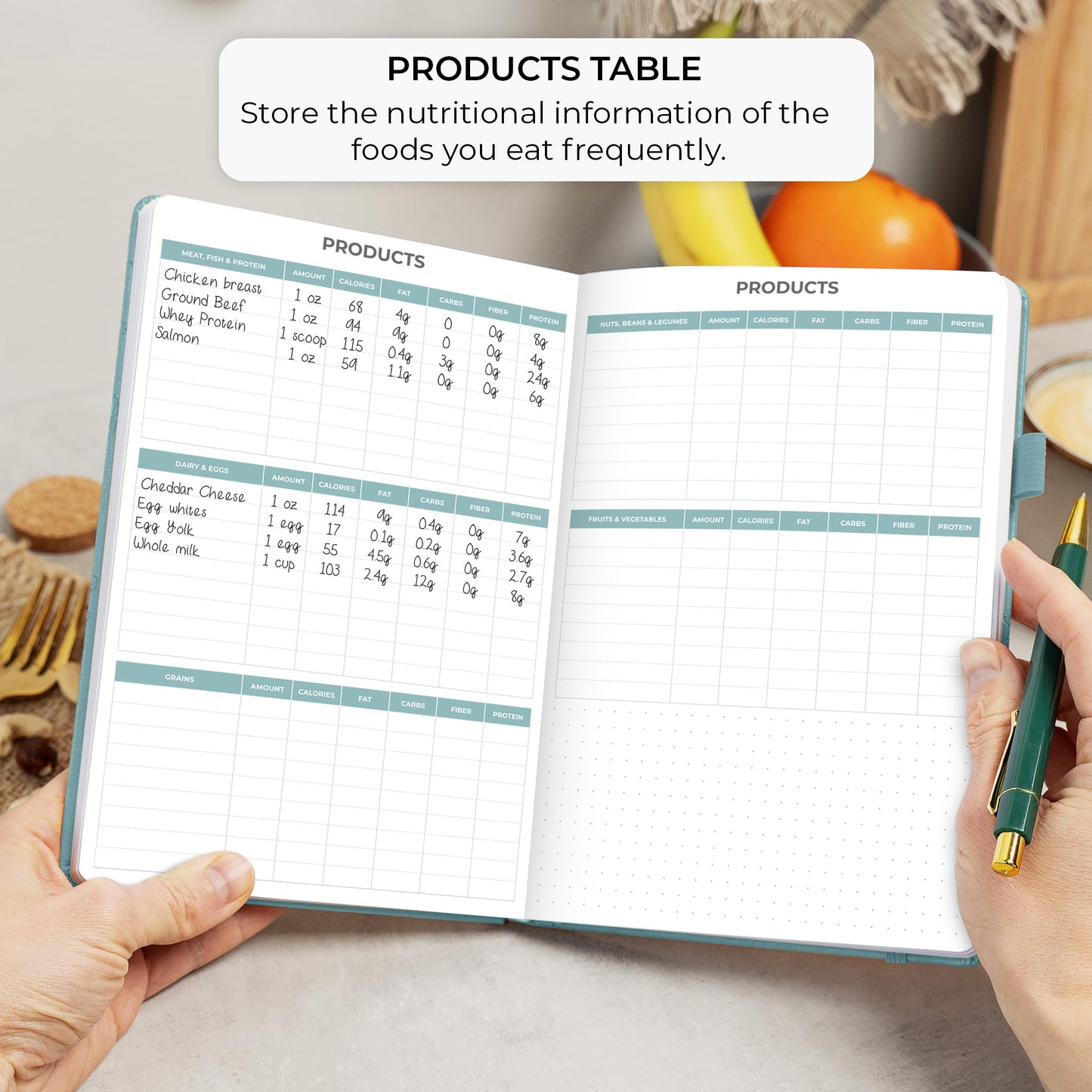 Clever Fox Food Journal - Daily Food Diary, Meal Planner to Track Calorie and Nutrient Intake, Stick to a Healthy Diet & Achieve Weight Loss Goals - Aquamarine
