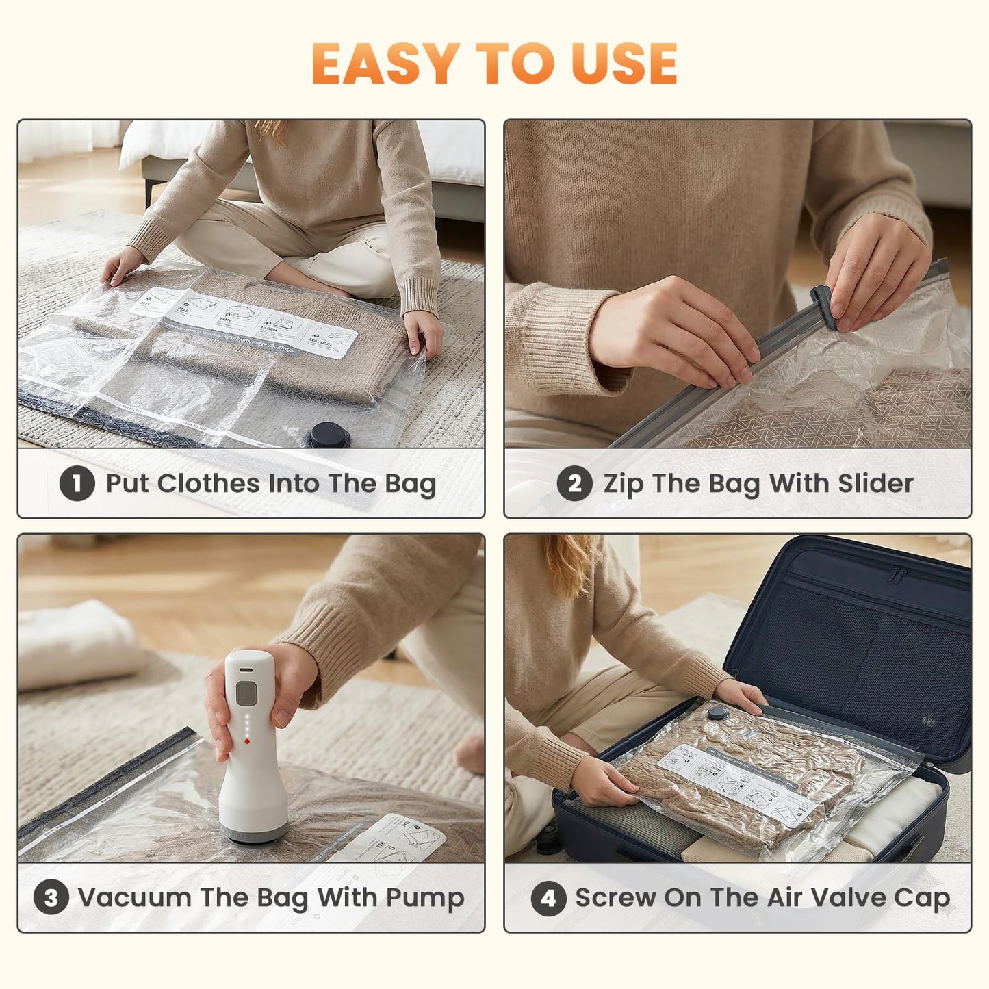 AURYAO 2026 Update 18 Pack Vacuum Bags for Travel 2000mAh Pump 1.5s Start Reusable Vacuum Bags for Clothes Space-Saving Organizer for World Cup Soccer Fan Match Day Luggage