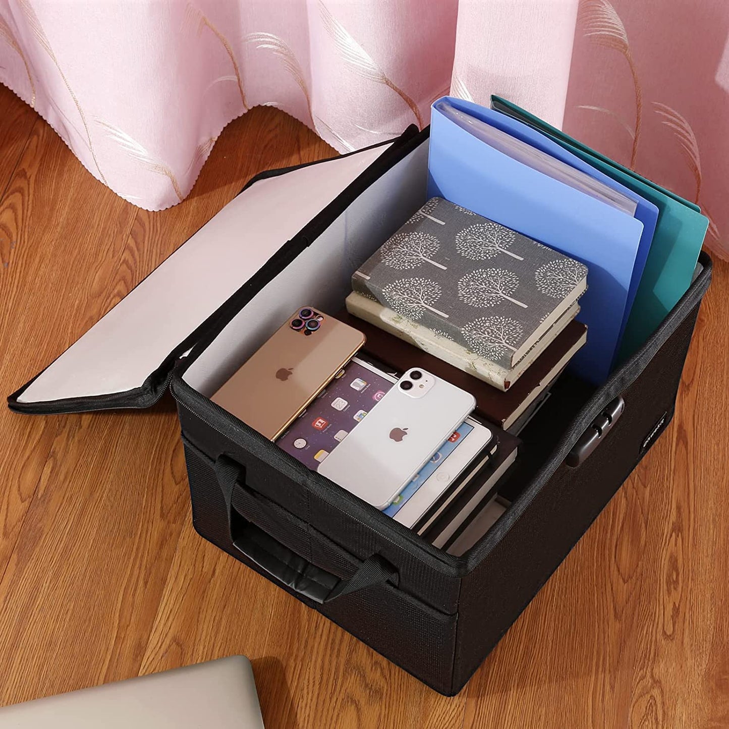 Large File Organizer Box (2000℉) with Lock(16.1'' x 12.7'' x 10.6'') , Fireproof Waterproof Document Box with Lid, Portable Home Office Safe Box with Handle(Not Including Suspension File)