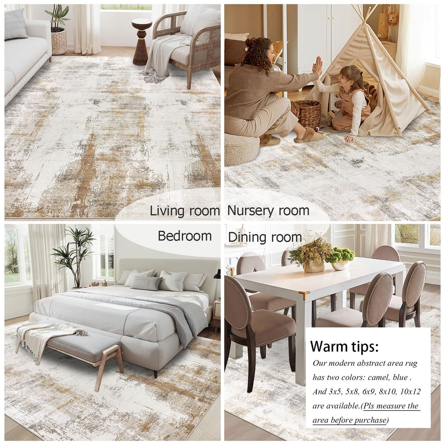 Famibay 5x8 Area Rug Washable Neutral Rugs for Living Room Thin Low Pile Bedroom Carpet Modern Abstract Carpet Rugs for Living Room Bedroom Entrance(Beige/Camel)