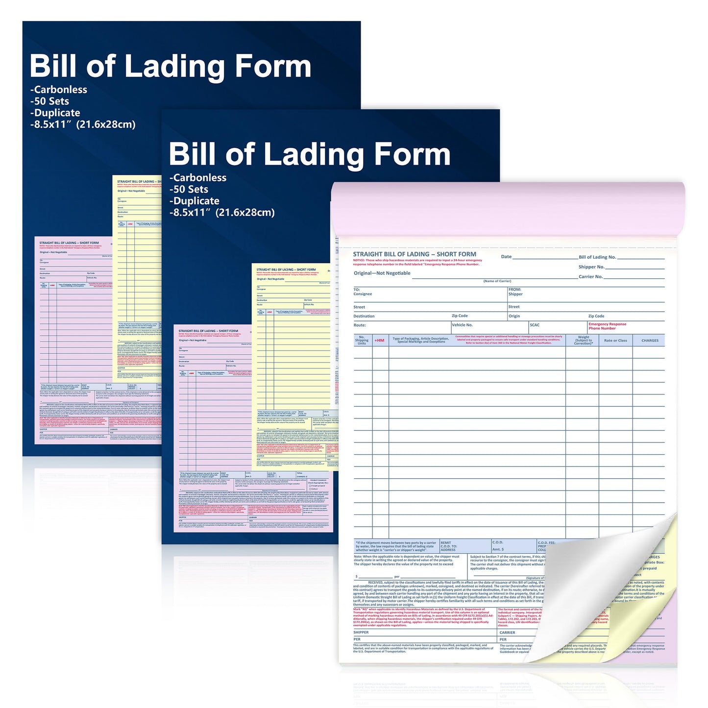150 Sets Bill of Lading Short Form 8.5x11 Inches 3 Part Carbonless Paper with Backing Board Vehicle Transport Bill of Lading Form for Auto Haulers Car Shipping Dealerships (3)