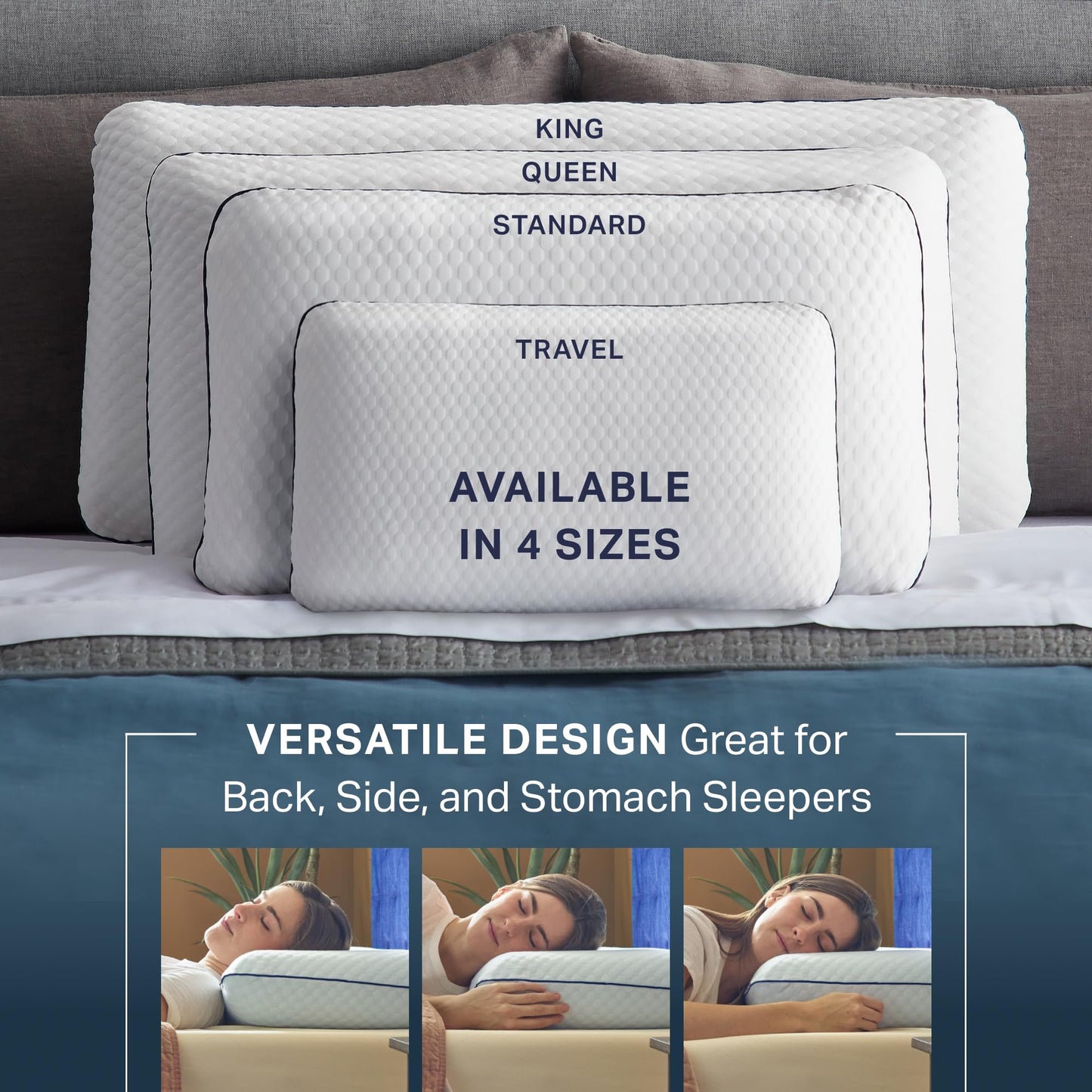 WEEKENDER Ventilated Gel Memory Foam Pillow - Washable Cover - Queen Size(Pack of 1), White