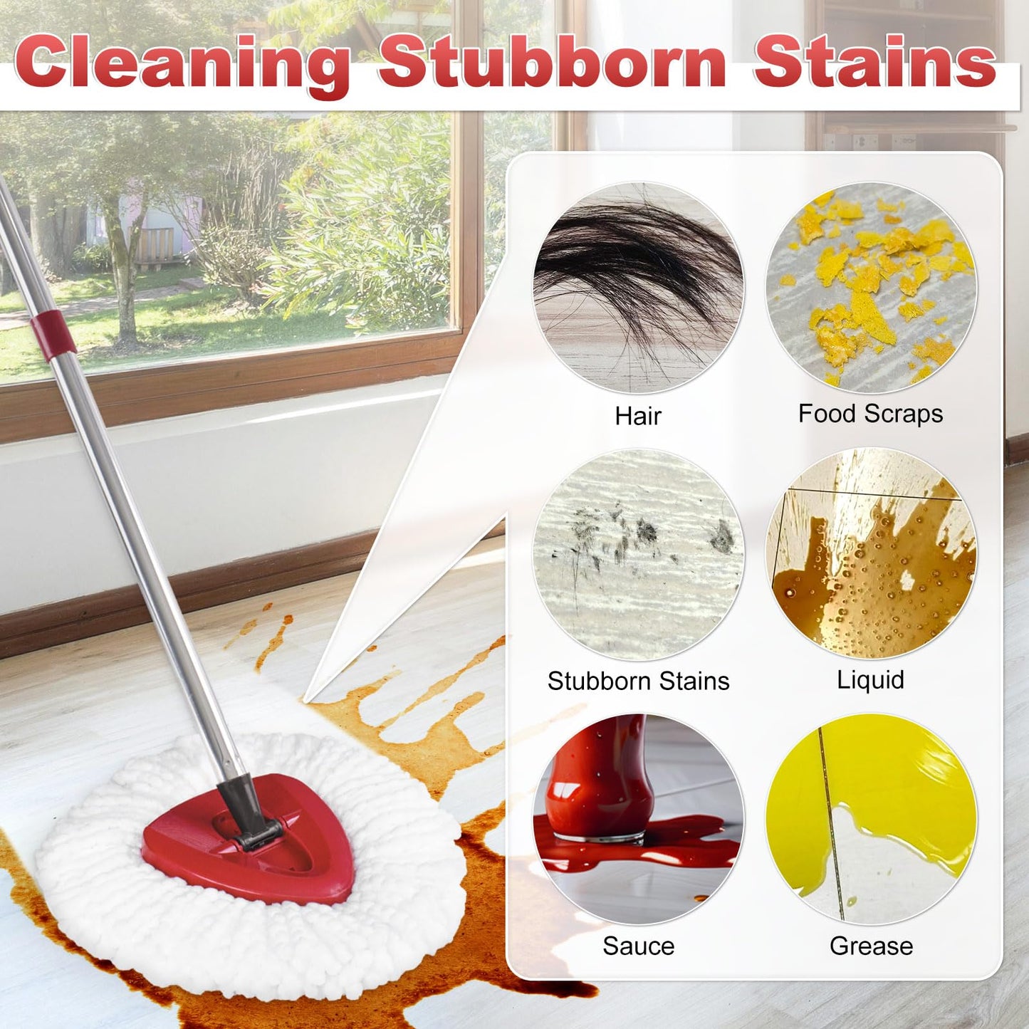 Spin Mop Head Replacement, Base, Mop Handle for Vileda EasyWring - Include 2 Microfiber Refills, 4-Section 30-59in Handle, 1 Cover and 1 Scrubber (1-Tank System)