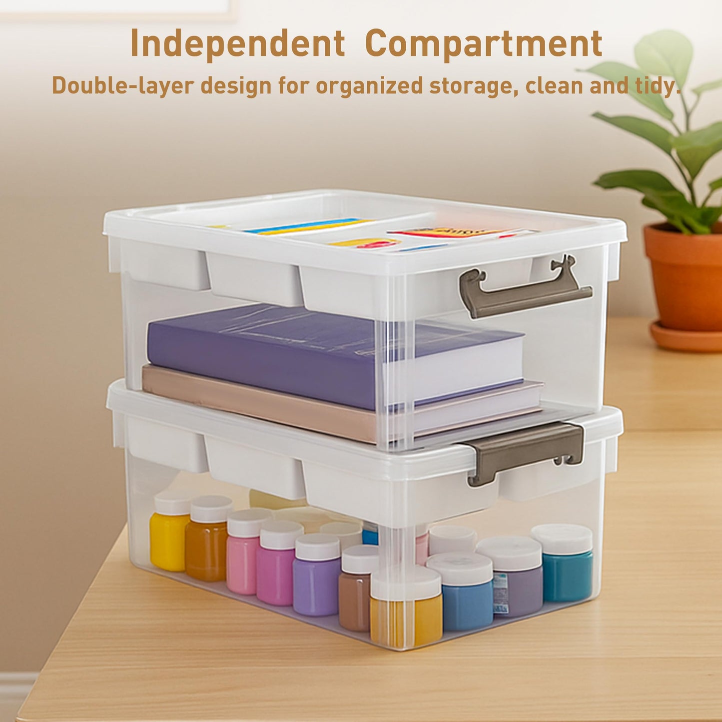 Citylife 17QT Plastic Storage Box with Removable Tray Craft Organizers and Storage Clear Storage Container for Organizing Bead, Tool, Sewing 2 Packs