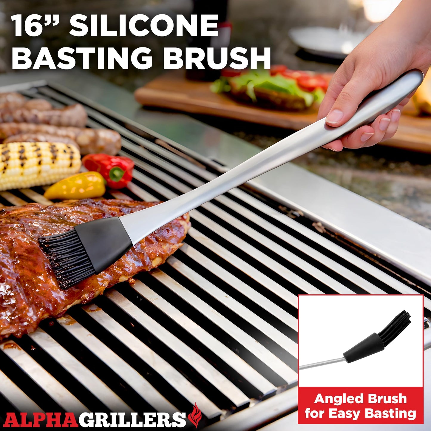 Alpha Grillers Grilling Accessories - BBQ Accessories Grill Gifts for Men Dad Him Husband Son Boyfriend Birthday - Barbecue Grilling Tools Utensils Set with Spatula, Fork, Brush, Tongs Kit