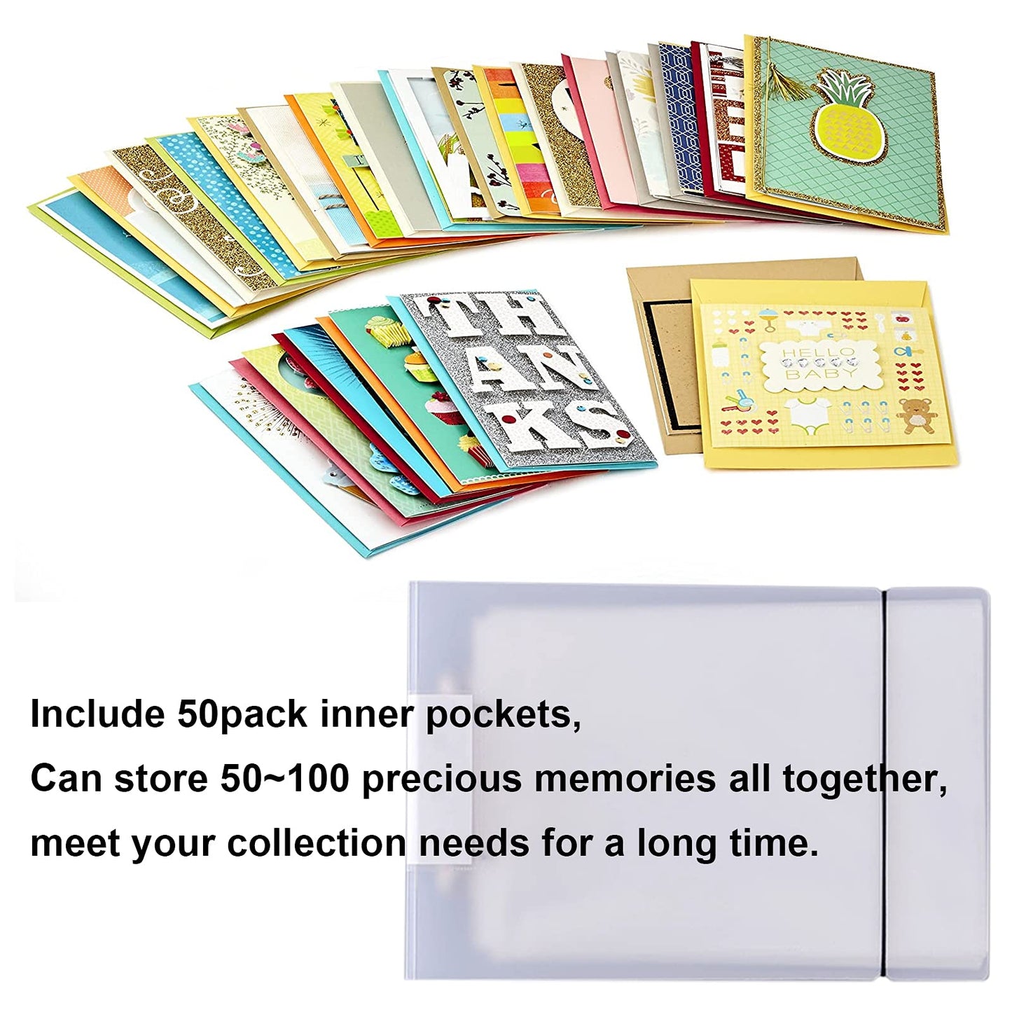 NILSTOREY Greeting Card Organizer, Holds 50+ Pages 2 Ring Binder Transparent Postcard Film Photo Album Ticket Photocards Holder Pocket Sleeves (A4 Type)