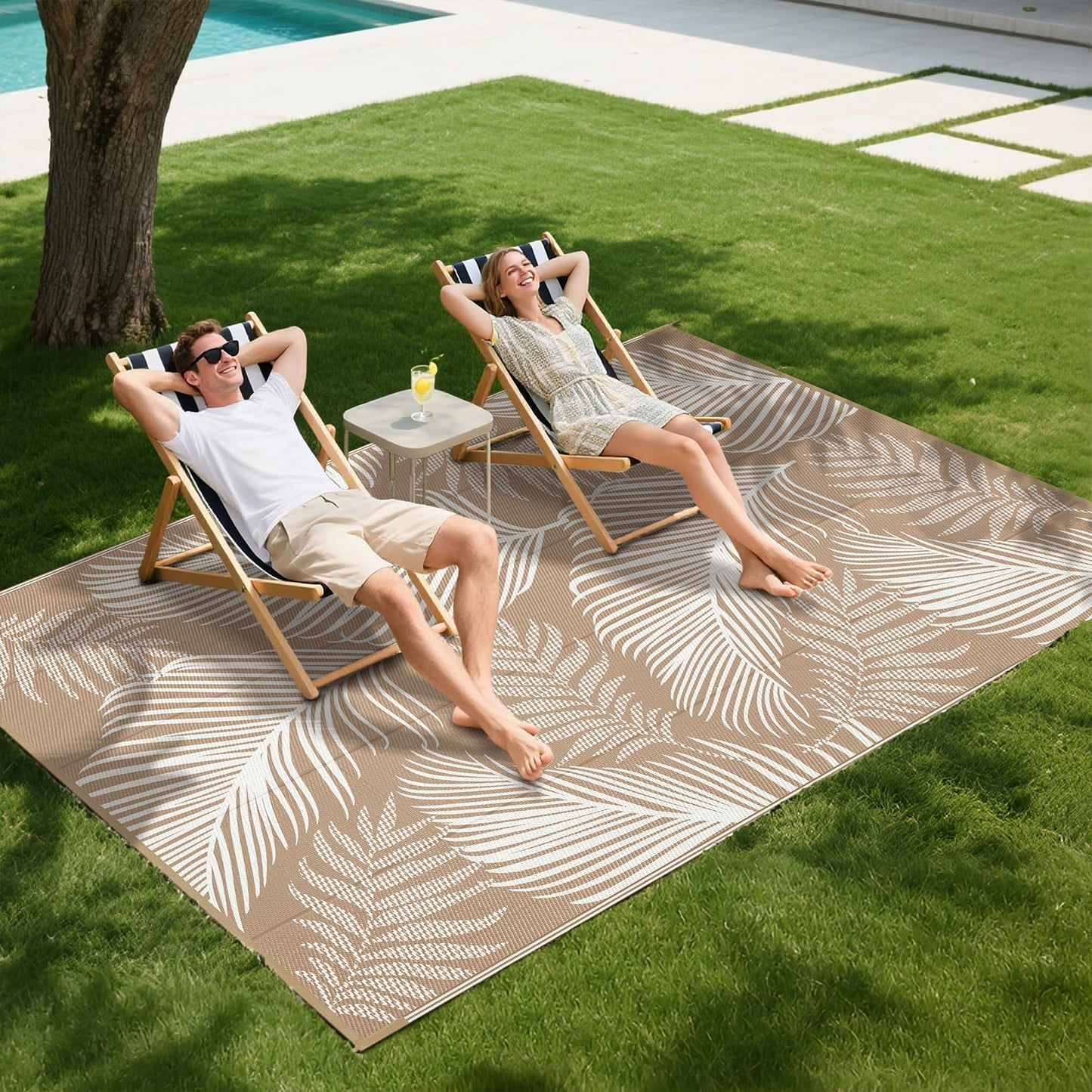 Pauwer Outdoor Rug 5x8 Waterproof for Patios, Reversible Outdoor Plastic Straw Rug, Indoor Outdoor Area Rugs Carpet RV Mat, Outdoor Patio Camping Rug for RV, Picnic, Backyard, Deck, Balcony, Porch