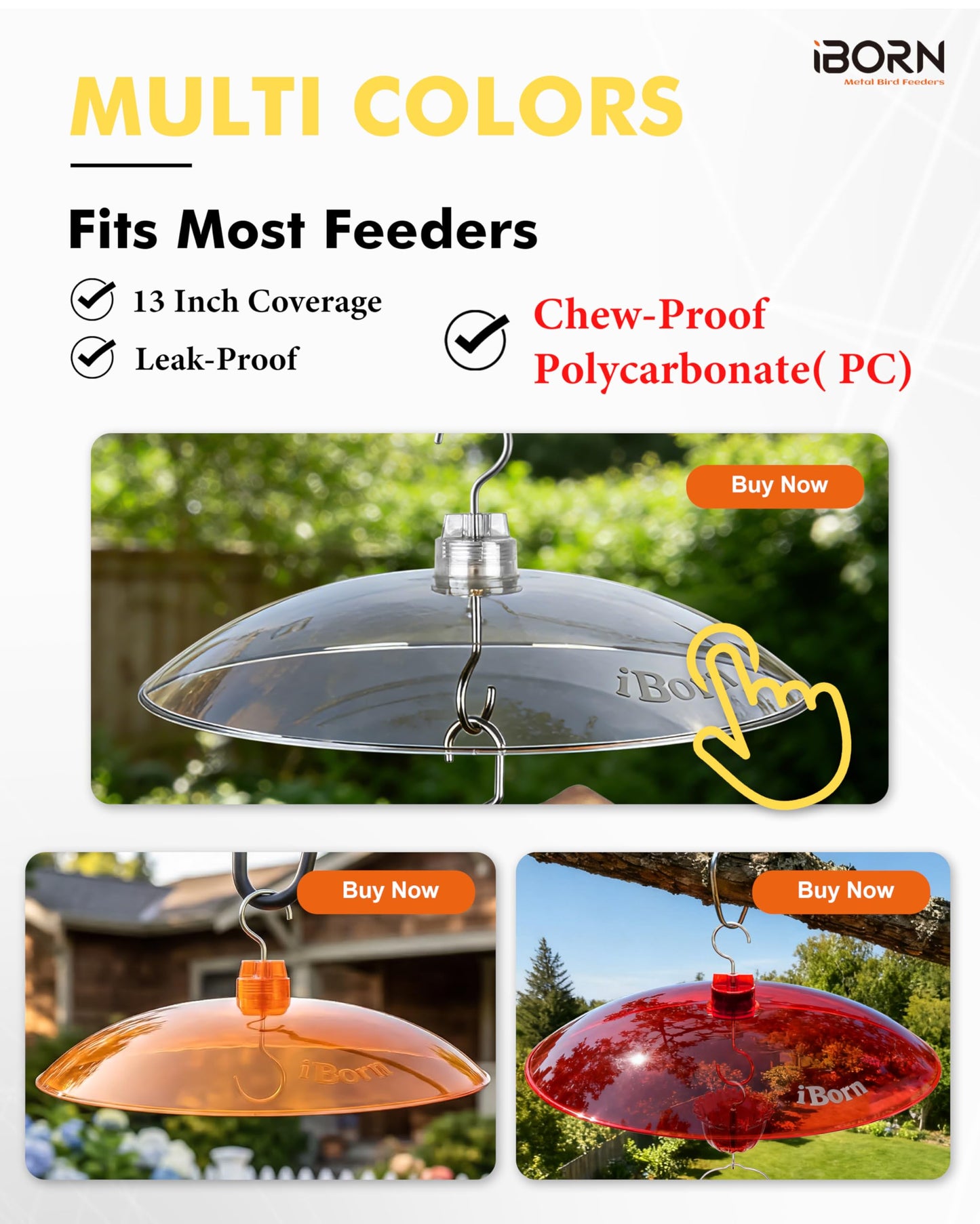 iBorn Baffles for Bird Feeders, 13” Bird Feeder Cover for Rain Guard, Birds Feeders Rain Guard, Full Protection for Feeders for Outdoors, Chew-Proof Polycarbonate, Pack of 2, Transparent