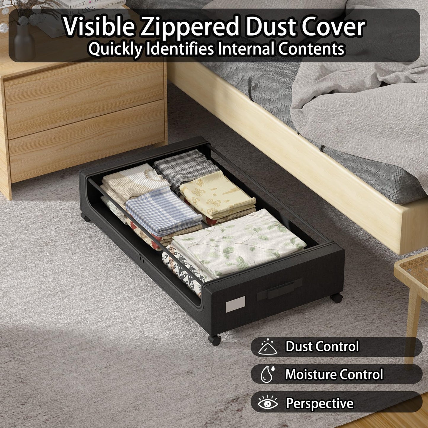 TRUORA 2 Pack Under Bed Storage with Wheels, XXL Underbed Storage Containers with Wheels, Clear Window, Easy Pull-out, Rangement Sous le Lit for Clothes, Blankets, Toys, Shoes and Books