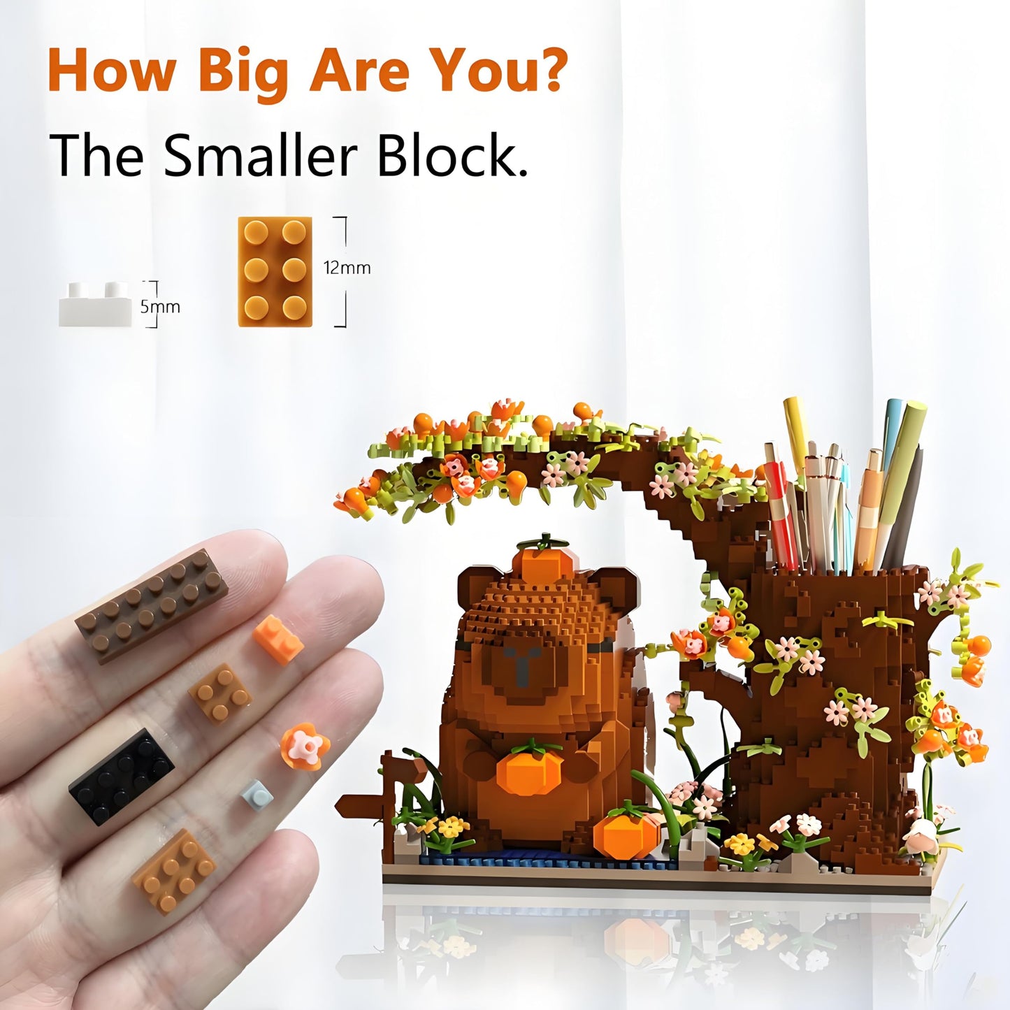 Capybara Building Blocks Set -1880PCS Cute Animals & Flowers Building Bricks Kit Kawaii Capybara Gifts Toy for Kids Age 12+, Capybara Stuff Pen Holder&Desk Organizer, Arts &Crafts for Boys Girls Adult