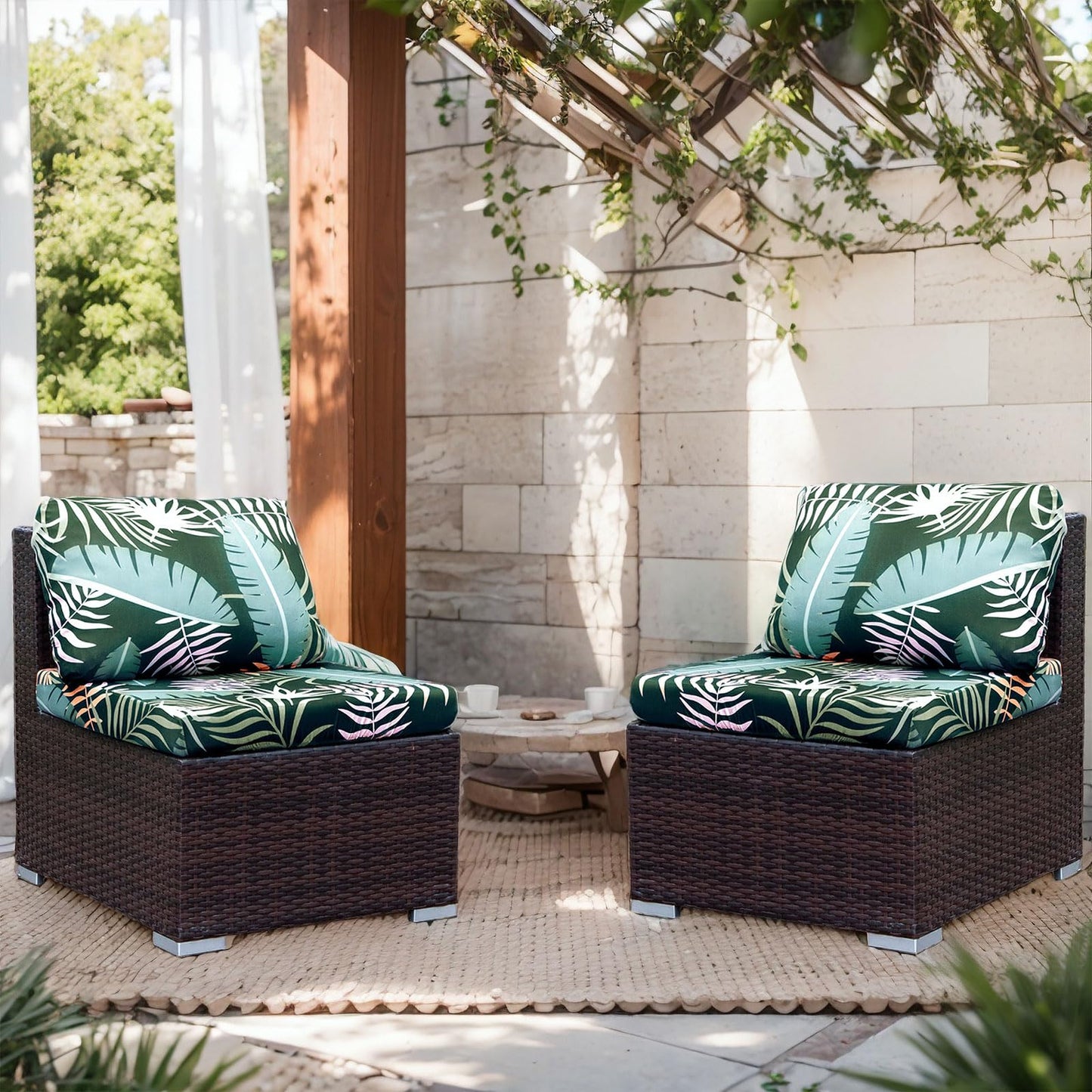 8PCS Outdoor Couch Covers, Patio Sofa Cushion Covers-Stretch Print Slipcovers, Washable Sofa Chair Seat Cushions Slipcovers for Indoor & Outdoor Furniture (8, Green Forest)