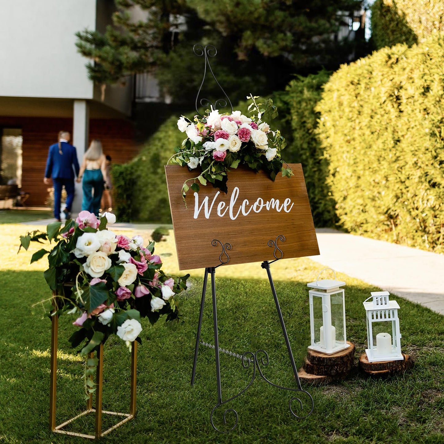 2 PCS Black Easel Stand for Sign, Metal Poster Easel Holder, Adjustable Wedding Sign Stand with Chain Support for Display, Party Painting.