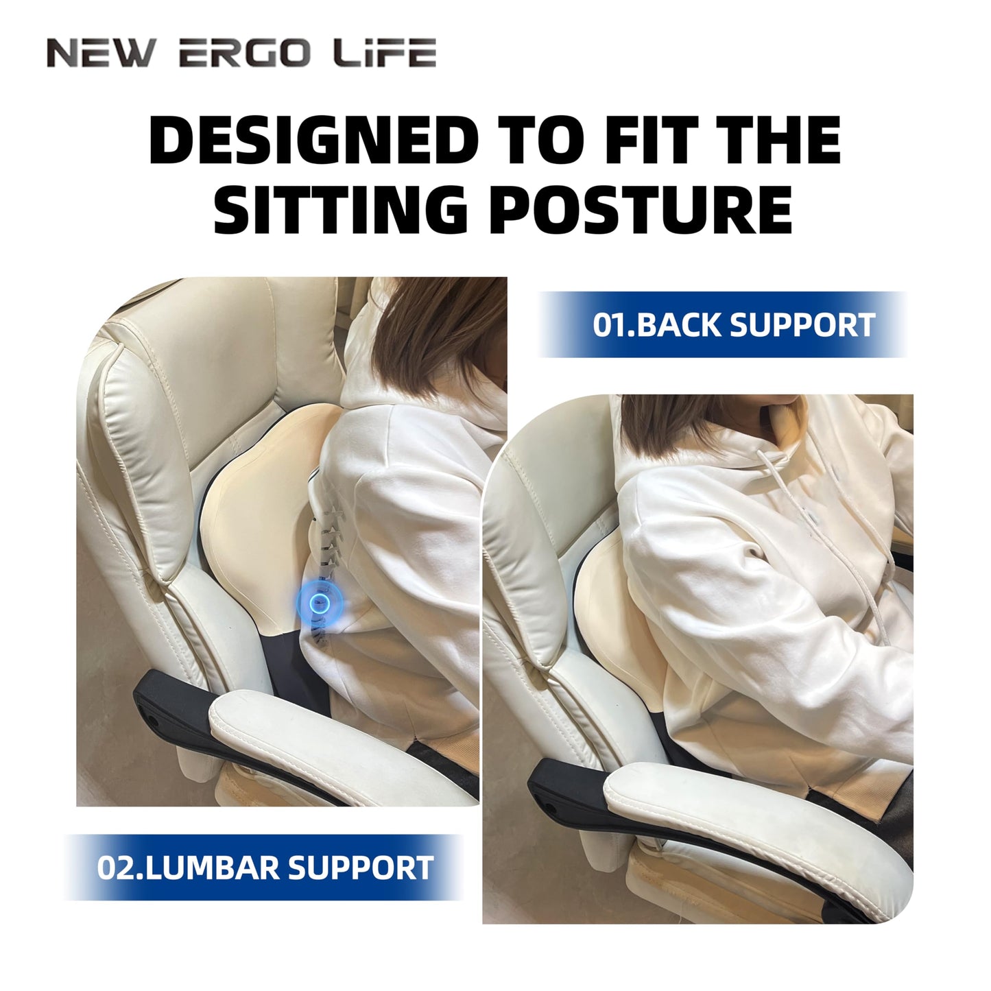 New Ergo Life Lumbar Support Cushion, Memory Foam Back Support for Pain Relief, Ergonomic Waist Cushion for Office Chair, Car Seat, and Home, Removable & Washable Cover
