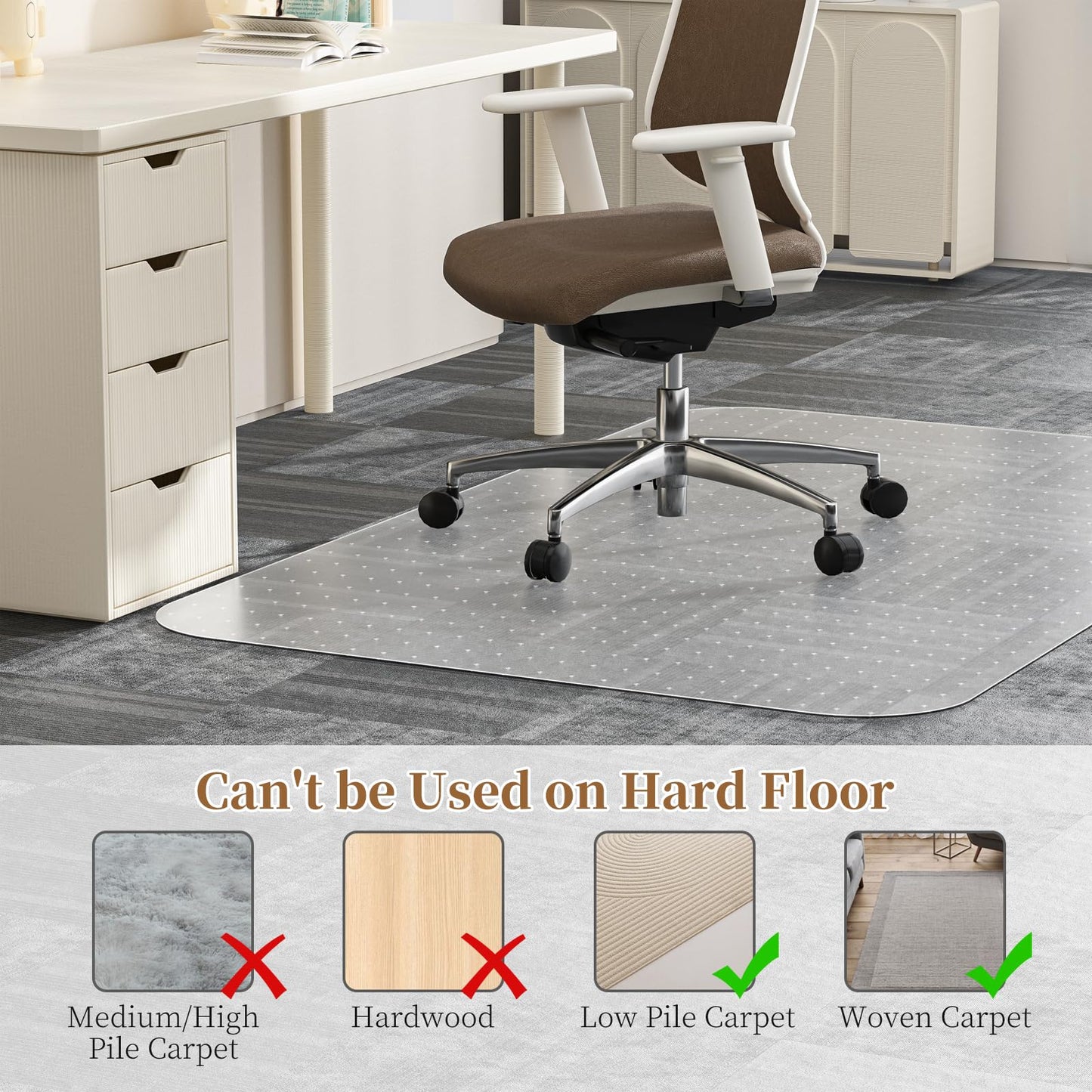 MESHDO Office Chair Mat for Carpet, 30" X 48" X 0.09" Clear and Thick Carpet Chair Mat with Non-Slip Studded for Home and Office Low Pile Carpets