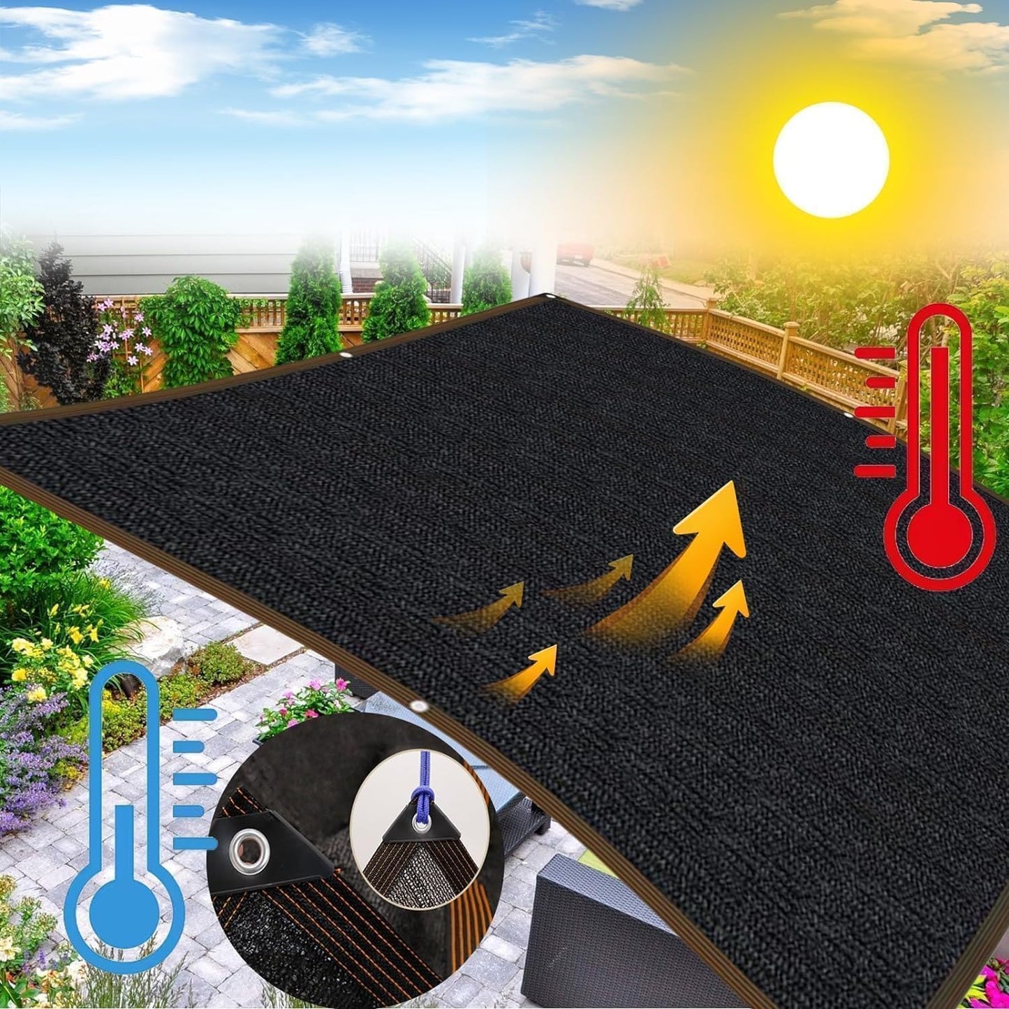 Shade Cloth, 95% Garden Sun Shade Cloth Black Sunblock Shade Net UV Resistant Shade Netting with Grommets for Plant Pergola Porch Privacy Screen Patio Awnings Outdoor Parking Yard
