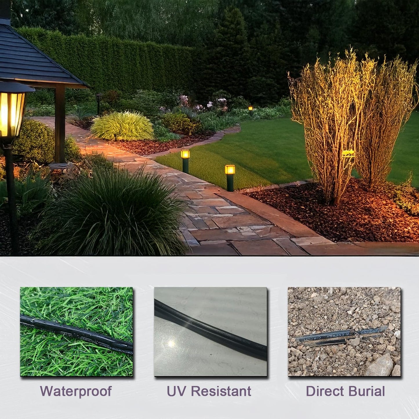 GREATIDE 14/2 Low Voltage Landscape Lighting Wire, Outdoor Direct Burial Cable, 14 Gauge 2 Conductor, 100 Feet