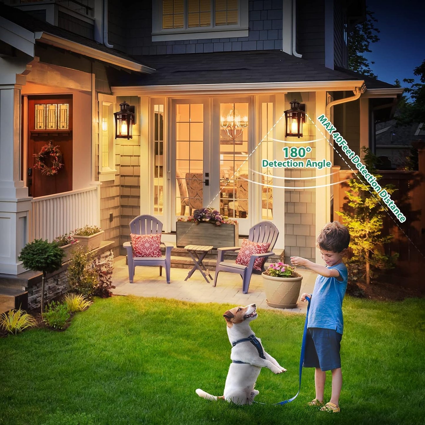 Lamomo Motion Sensor Light Outdoor, 3 Lighting Modes Exterior Porch Light Fixture, Dusk to Dawn Outdoor Wall Light, Waterproof Aluminum Anti-Rust Lantern for House Garage Entryway, Motion Activated