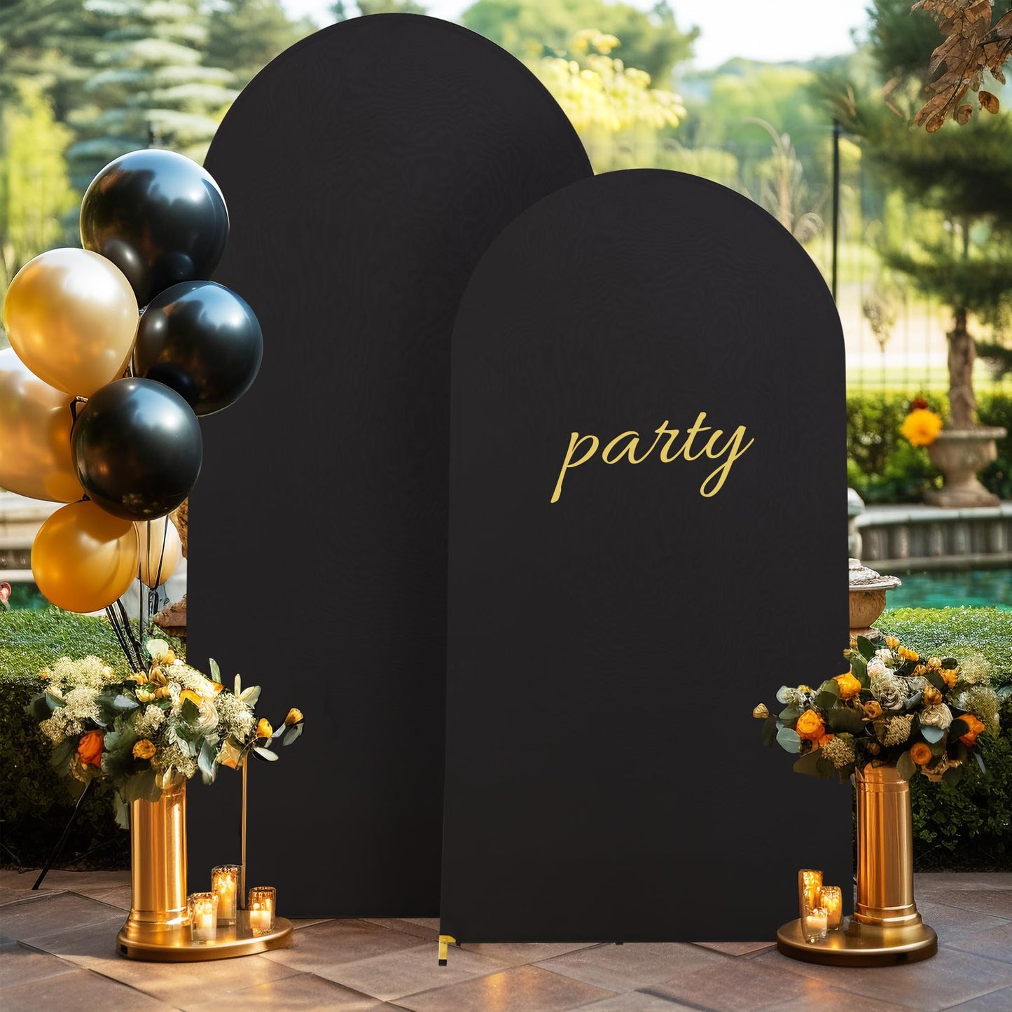 Chiara Arch Covers - Black Spandex Fitted Wedding Arch Stand Covers - 7.2FT Round Top Stretchy Backdrop for Birthday Party Ceremony Banquet Decoration