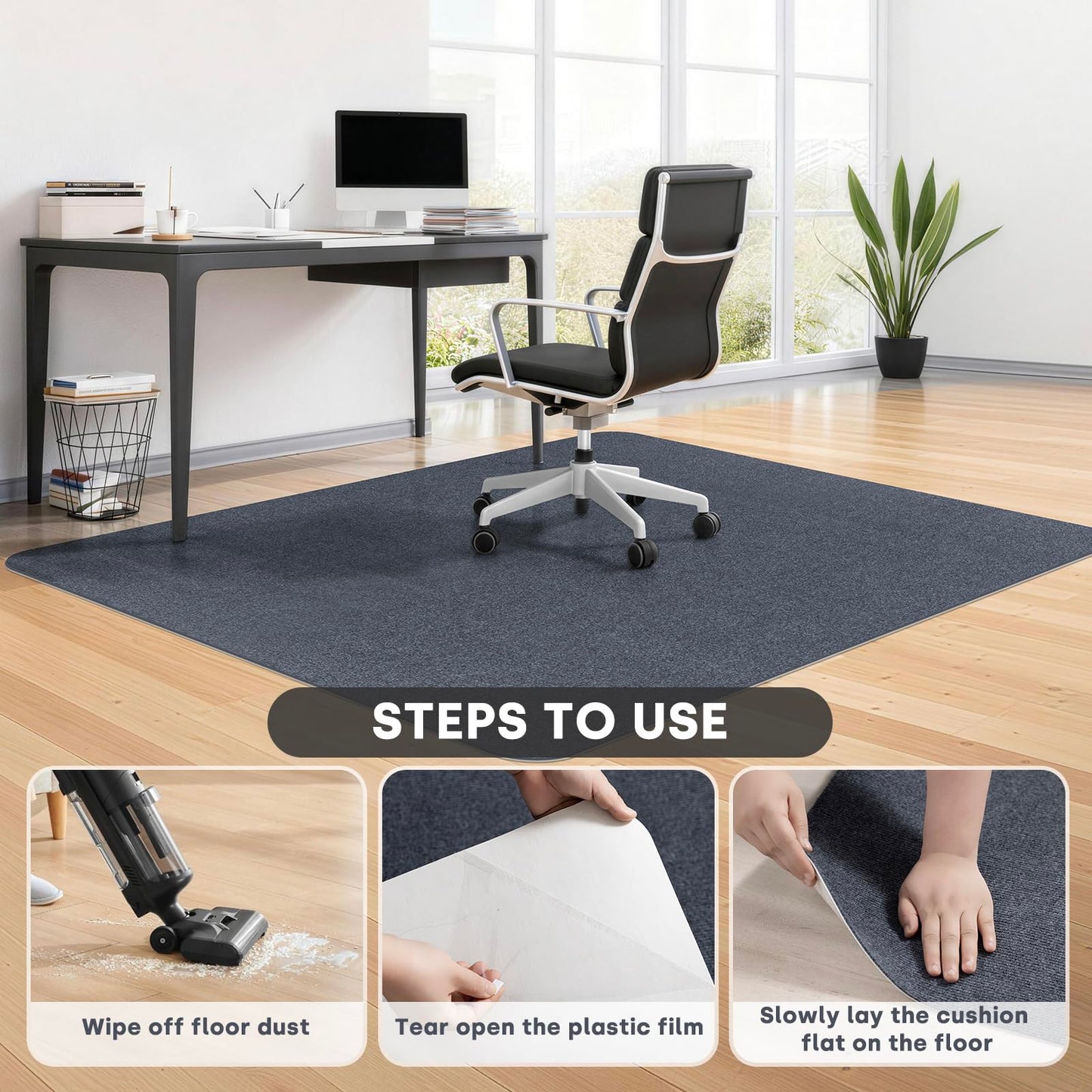 SHIEN Office & Gaming Chair Mat 100 X 140cm - PVC Carpet Floor Mat Non Slip, Desk Chair Floor Protector Rug Pad, Indoor Computer Chair Mat for Hardwood Floors & Home Office Use (Dark Grey, 100*140cm)