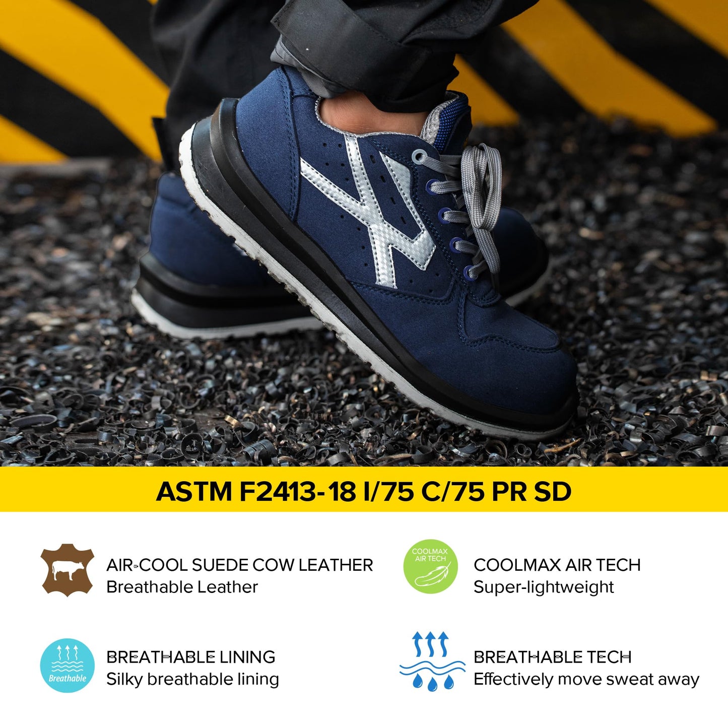 SAFETOE Safety Shoes for Men Composite Toe Work Shoes Lightweight Cow Leather Puncture Proof Slip On Work Boots Wide Fit