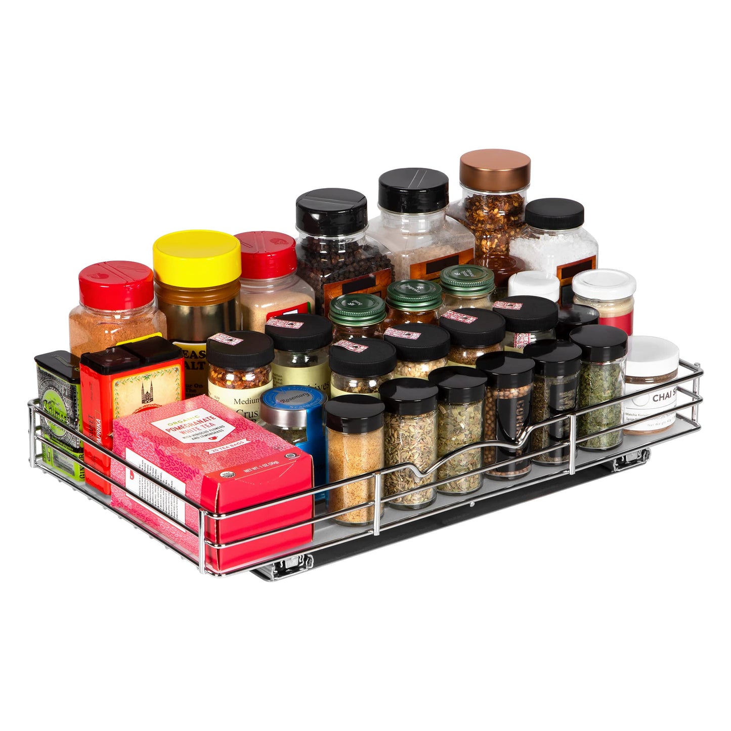 Spice Rack Organizer for Cabinet - Pull Out Tier Spice Rack for Upper Kitchen Cabinets and Pantry Closets, For Spices, Sauces, Canned Food etc. (18 Inch - Single)