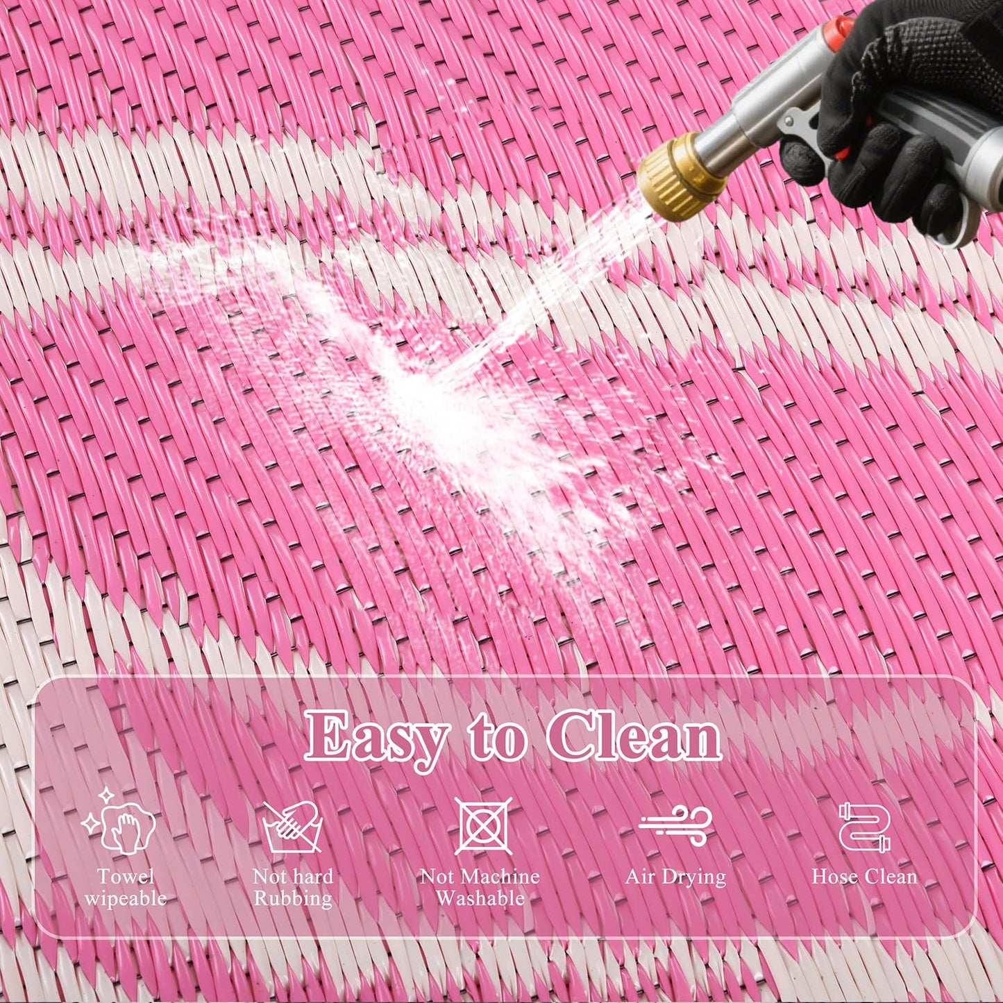 Ileading Outdoor Plastic Straw Rug 6x9ft Funny Floral Style Reversible Patio Area Rugs Waterproof Non Shedding Portable Carpets for Rv Outside Deck Pool Beach Picnic Camping (Pink)