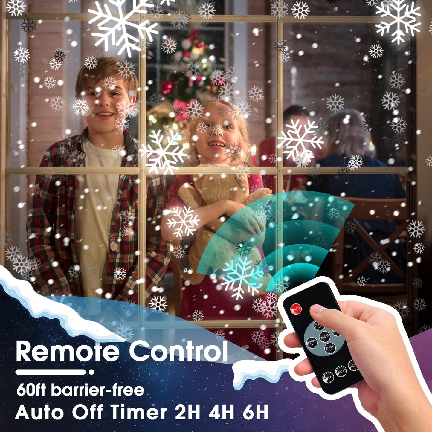 Christmas Snowflake Projector Lights Outdoor, Upgraded Owl Shape Snowfall Lights Projector with Remote, IP65 Waterproof Landscape Light for Xmas Holiday Wedding Indoor Garden Patio Party (Black)