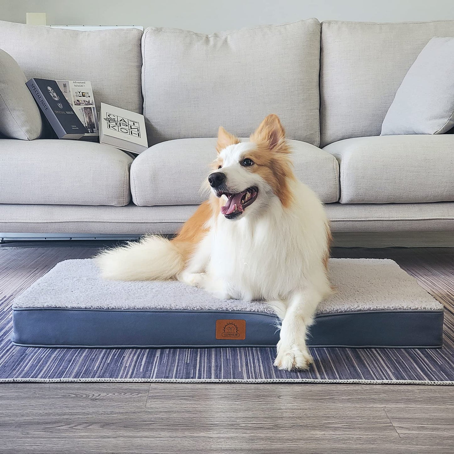 Orthopedic Dog Bed for Large Dogs - Big Waterproof Dog Crate Bed with Removable Washable Cover, Egg Crate Foam Support, Anti-Slip Bottom, Deluxe Plush Pet Bed Mat (Grey)