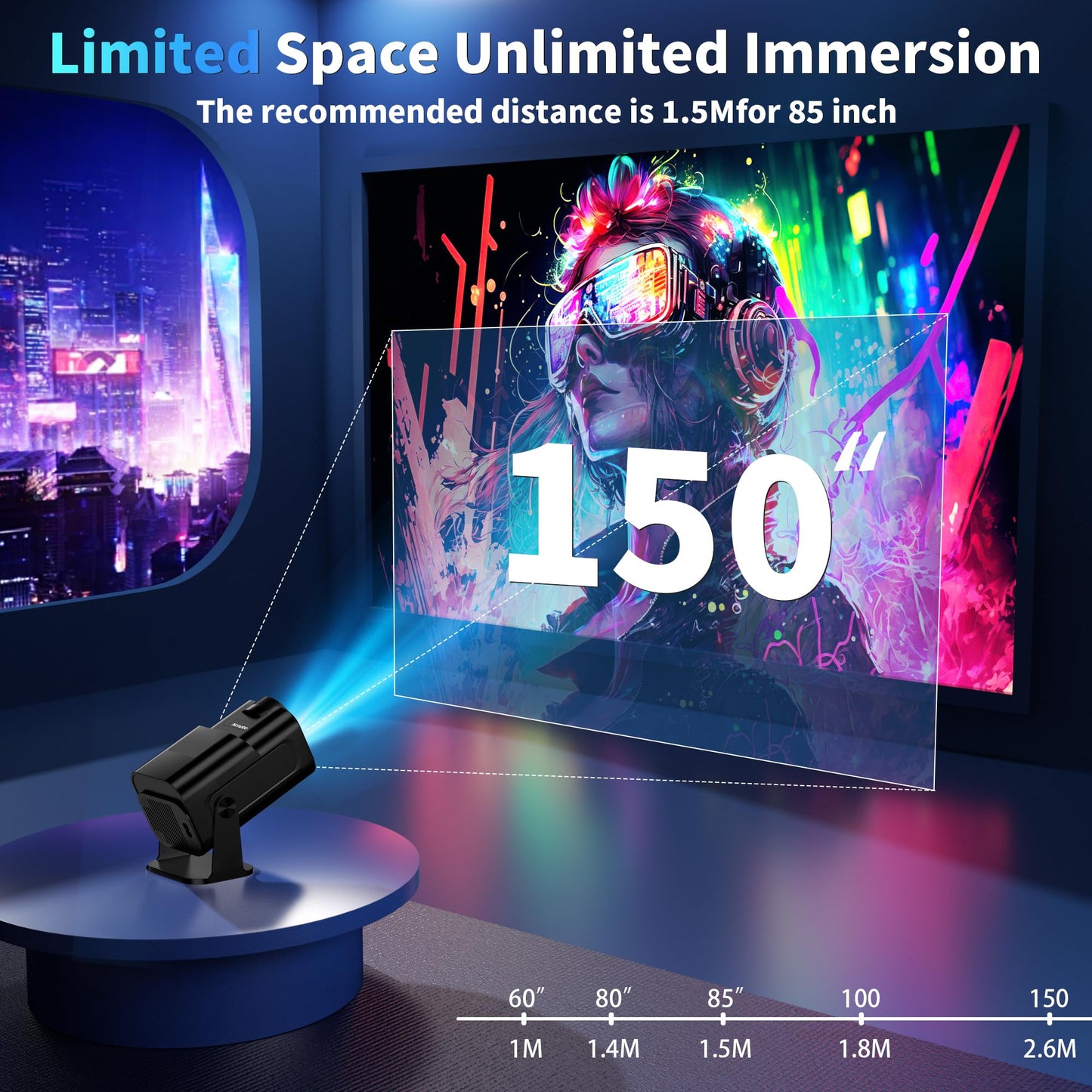 【Built-in Apps】Mini Projector 1080P Full HD, 4K Projector with 180° Rotation, Portable Projector WiFi 6&Bluetooth 5.2 Support, Featuring Auto Keystone Correction, HDMI/USB Connectivity Black