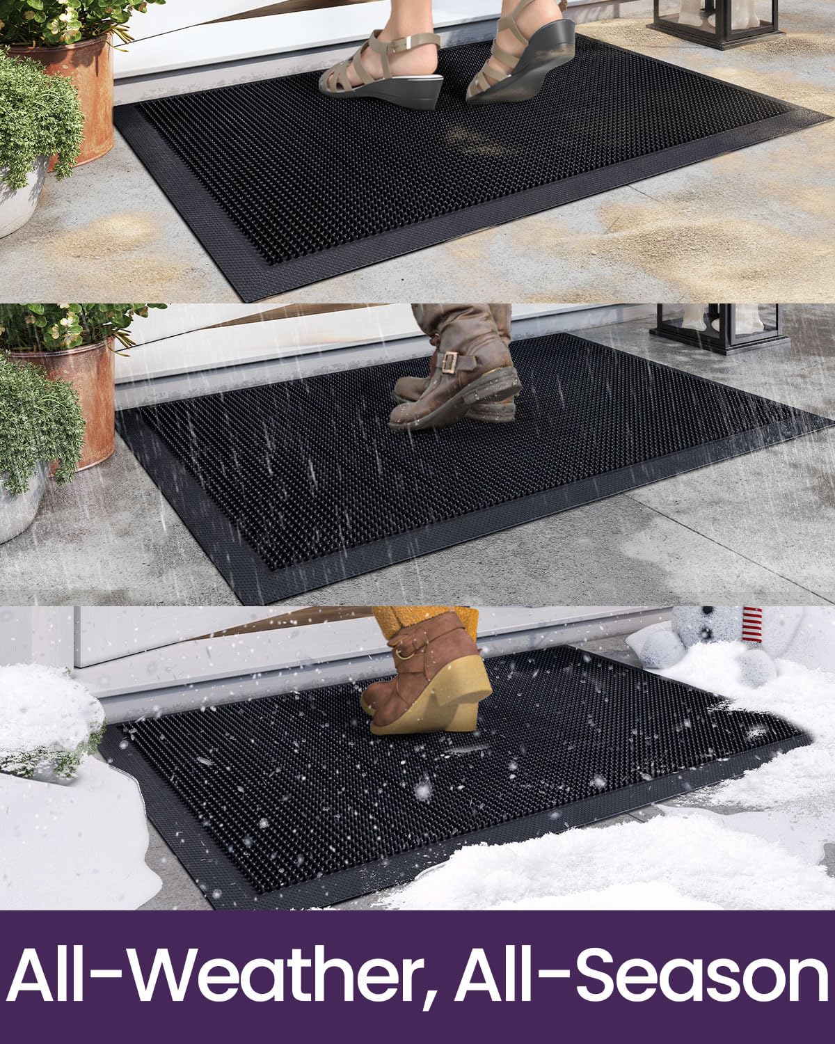 DEXI Rubber Door Mat Front Outdoor, 24x36 Non Slip Heavy Duty Entrance Rug, Waterproof Dirt Trapper Doormat Welcome for Indoor Outsdie Entryway, Charcoal Black