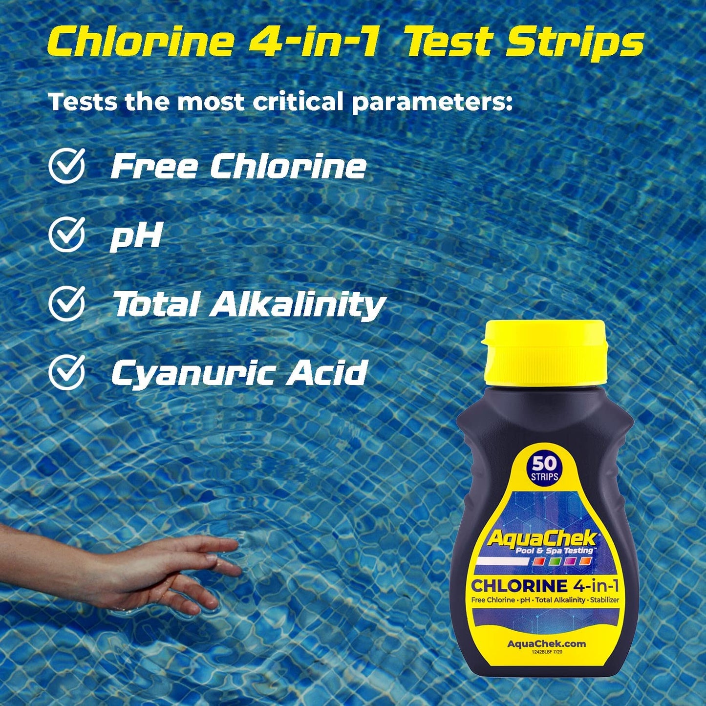 AquaChek 511244-02 Yellow 4-in-1 Free Chlorine Test Strips (2 Pack)