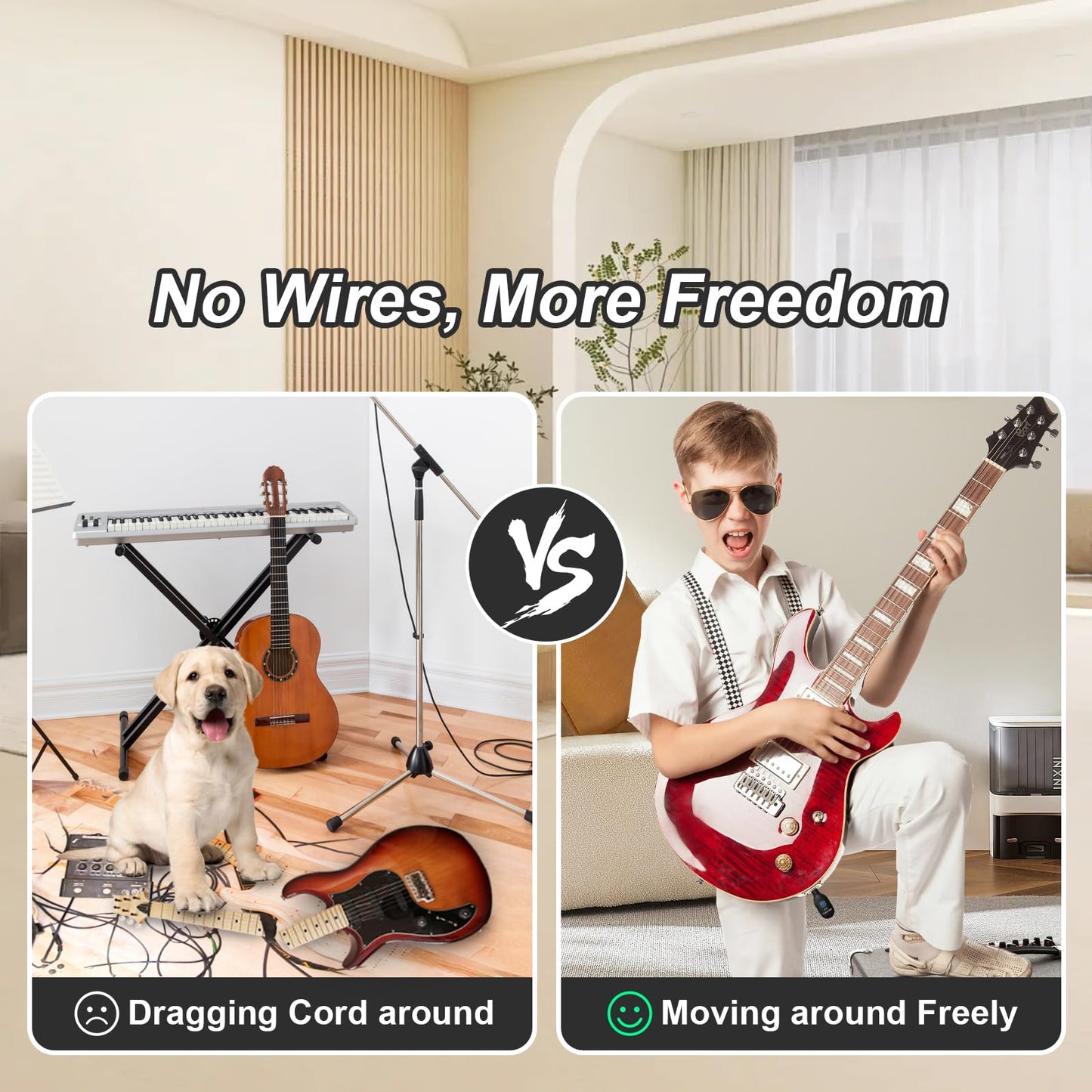 A12 Wireless Guitar Transmitter Receiver - 2.4GHz System, 24-bit 48KHz Audio, 100ft Range, No Latency, Rechargeable, Easy Pairing for Electric Guitar & Bass - Accessories (2TX+1RX)