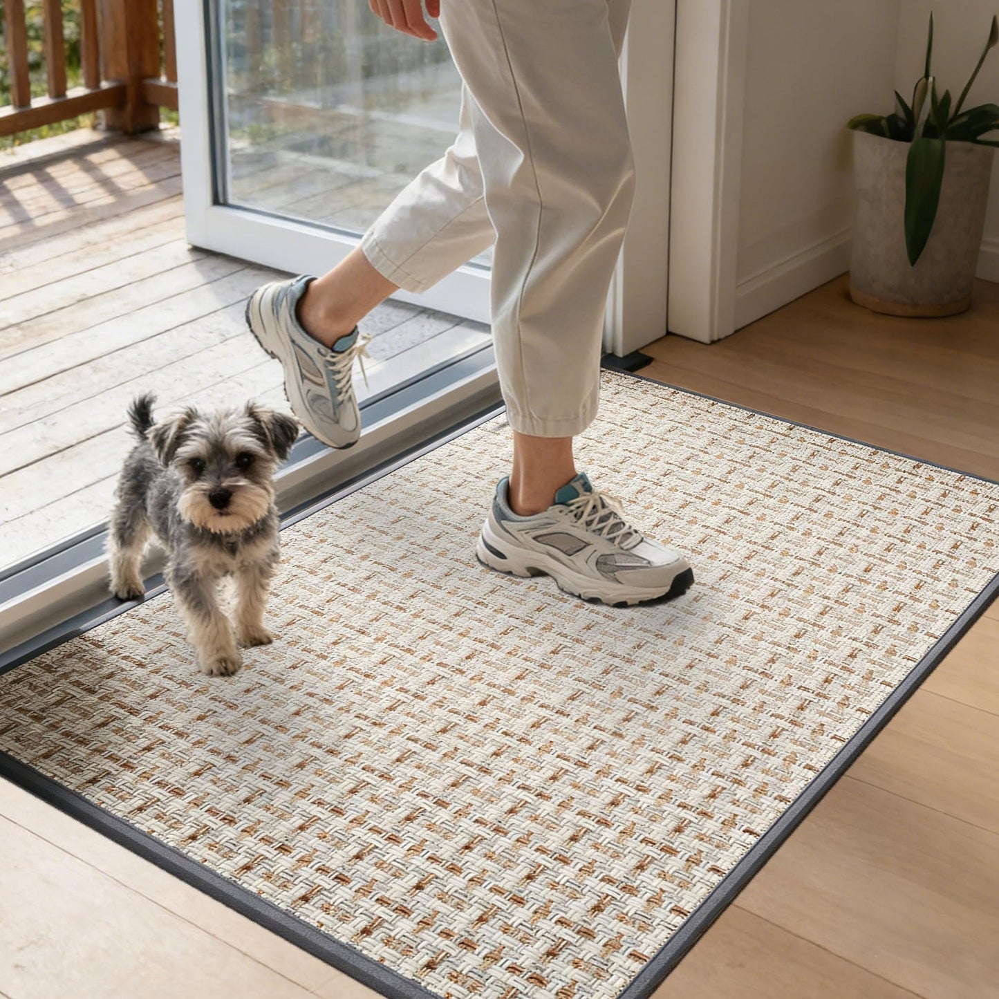 NeEnjoyko Doormat Front Door Mat Indoor Entrance 36"x59" Washable Dirt Resistant Absorbent Non-Slip Rubber Backing Durable Low-Profile Easy Clean Rug for Entryway Kitchen Inside, Beige
